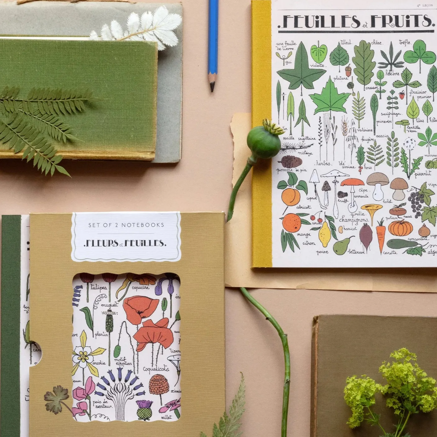Fleur et Feuilles Set of 2 Notebooks