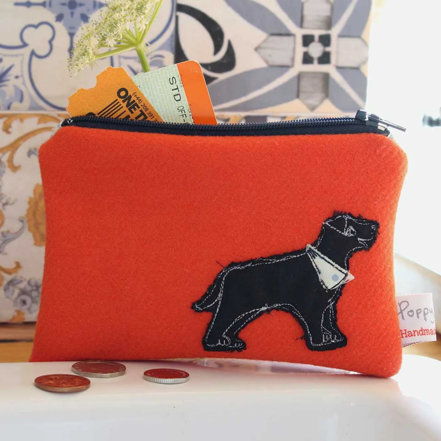 Labrador Embroidered Flat Coin Purse