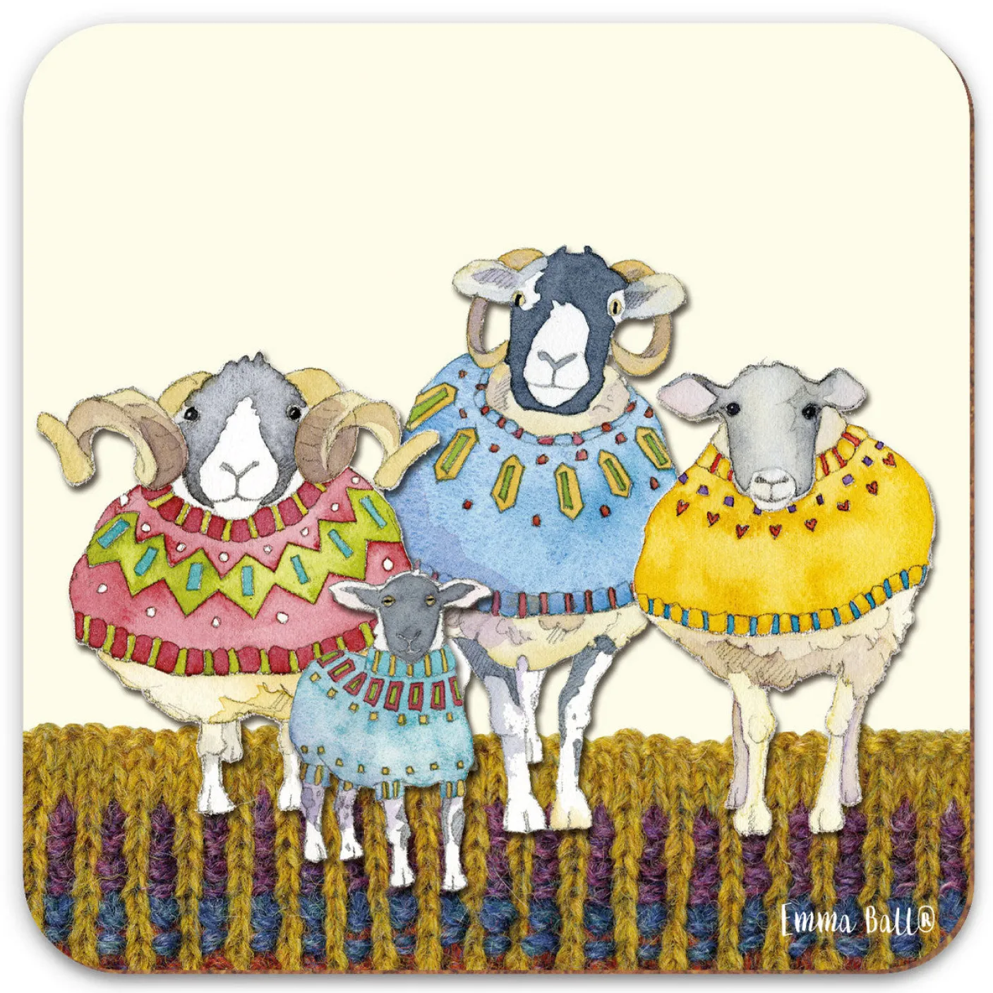 Four Sheep in Sweaters Coaster