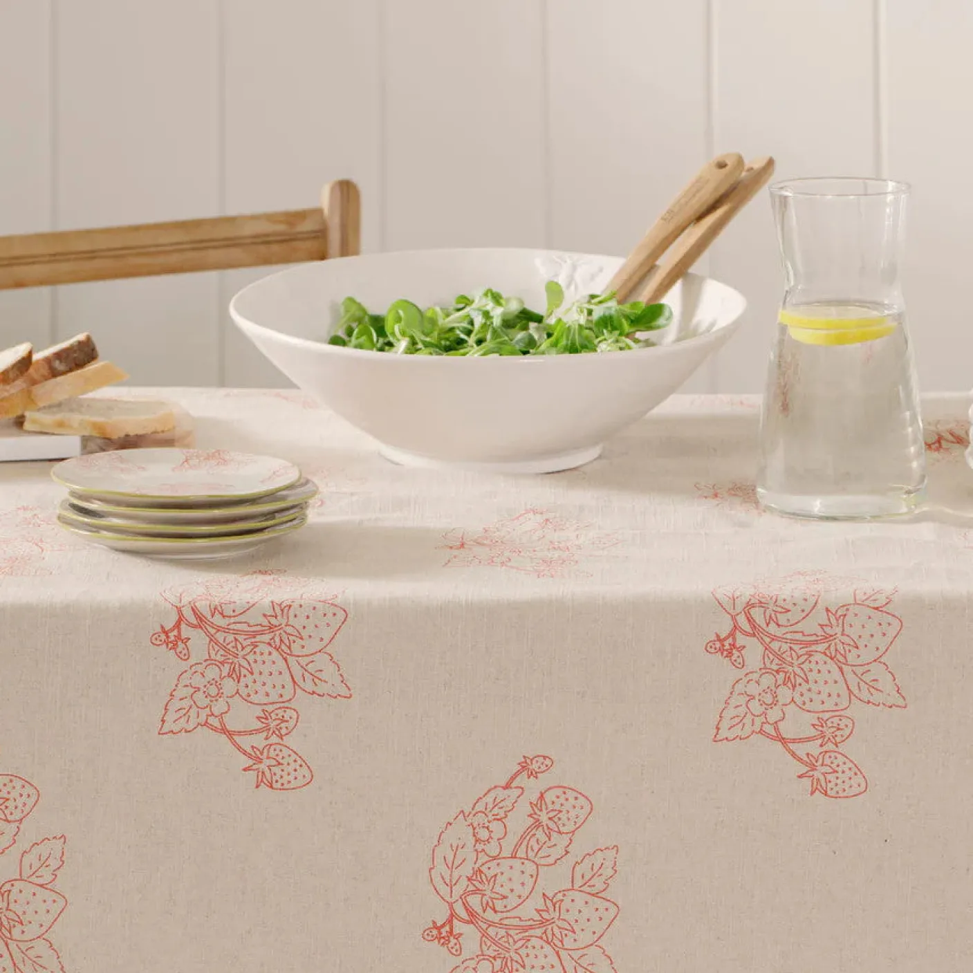 Linen Blend Strawberries Table Cloth