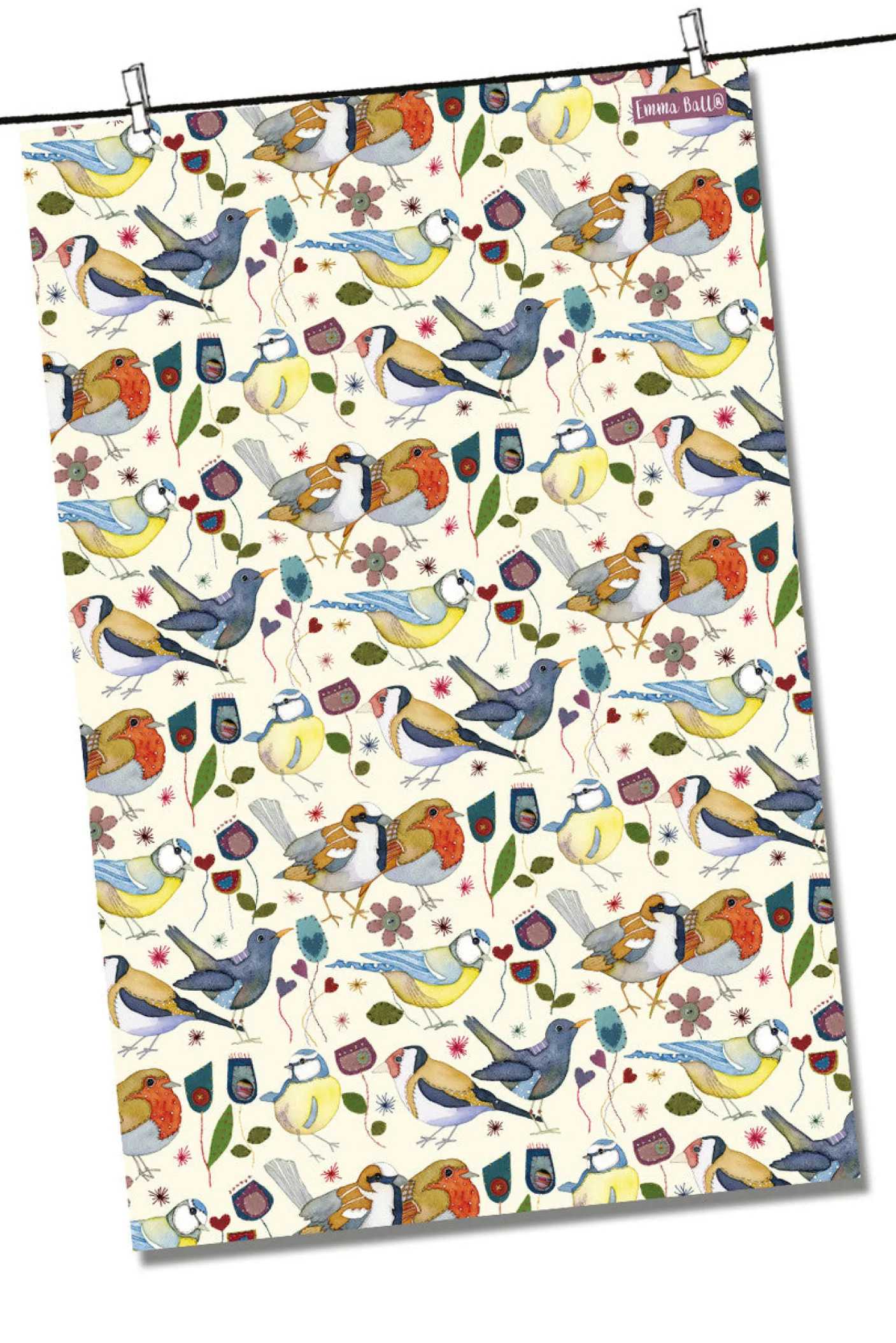 Stitched Birdies Tea Towel