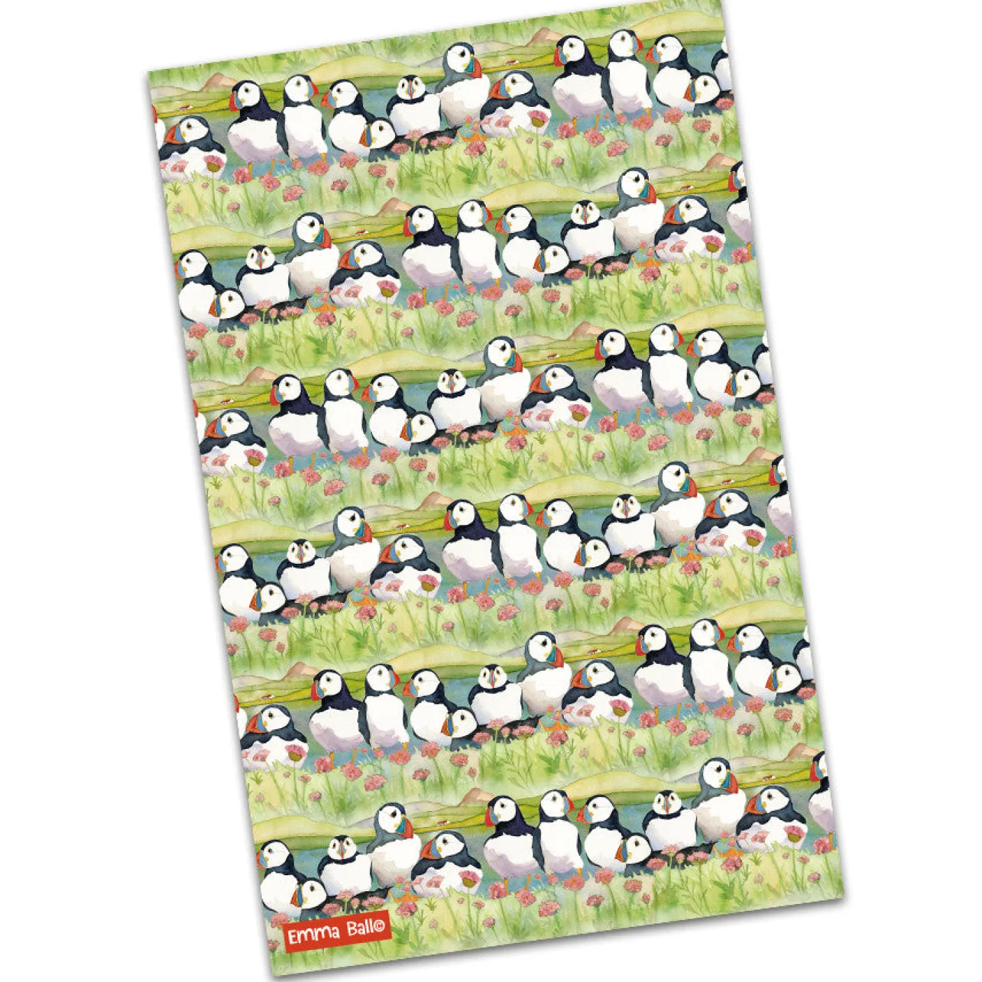 Sea Thrift Puffins Tea Towel