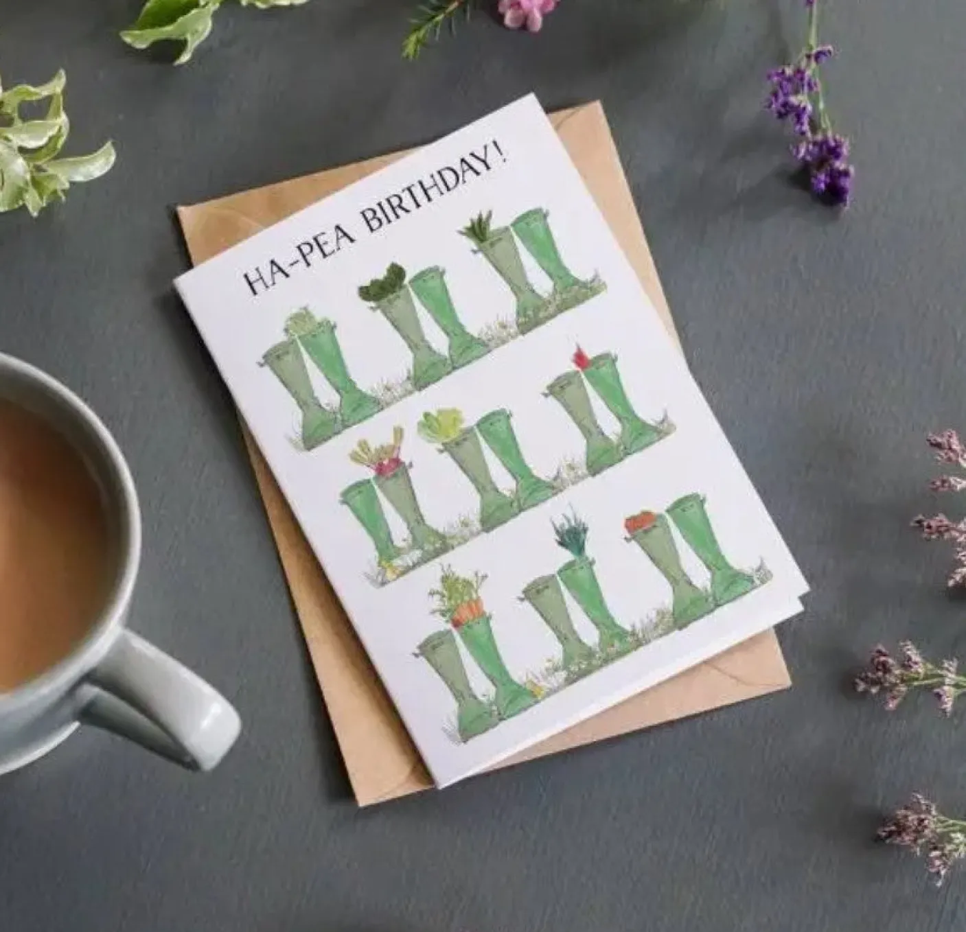 Vegetable Welly Boot "Ha-pea Birthday" Birthday Card