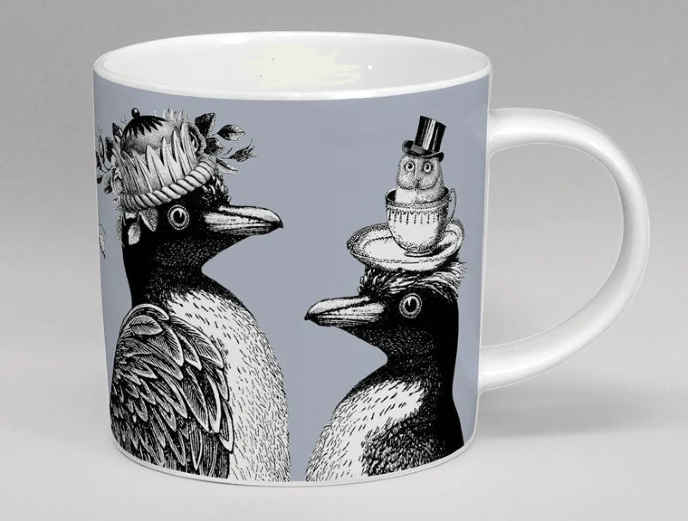 Sunday Best Penguins Bone China Mug - Grey