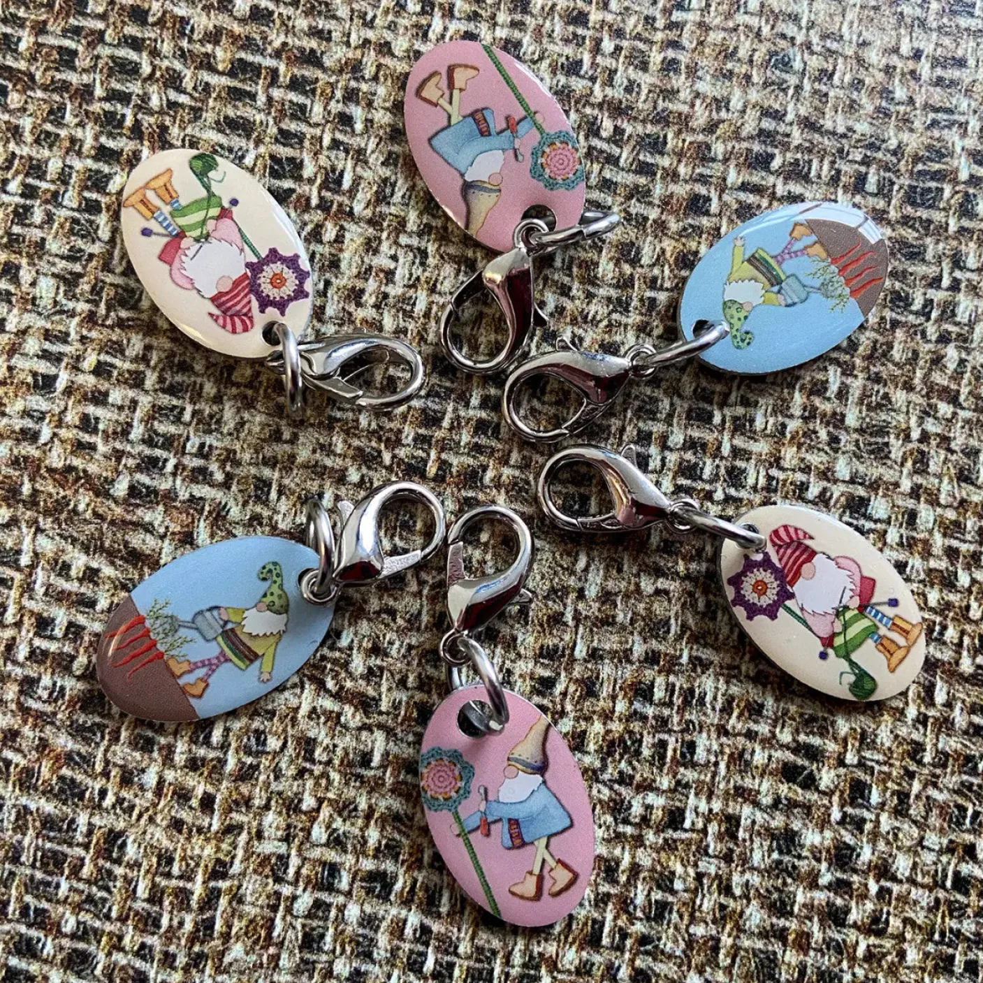 Crafting Gnomes Set of 6 Crochet Markers in a Pocket Tin