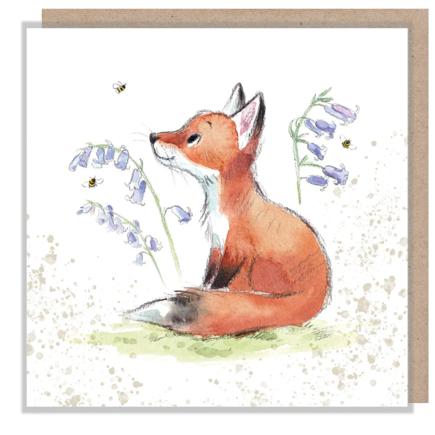 Fox with Bluebells and Bees Greetings Card