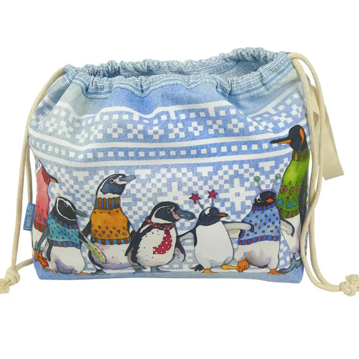 Penguins in Pullovers Drawstring Cotton Bag