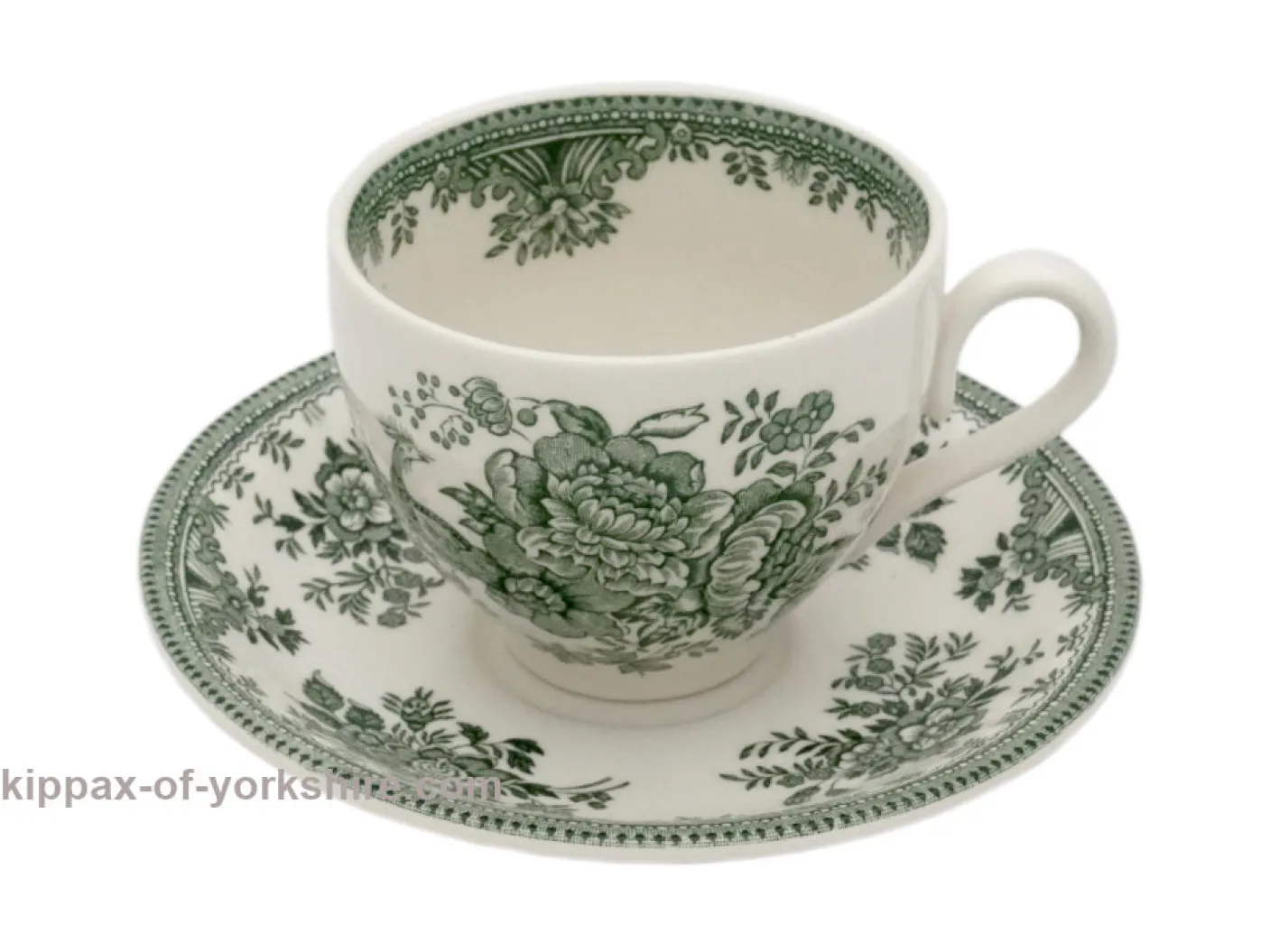 Dark Green Asiatic Pheasant Teacup and Saucer
