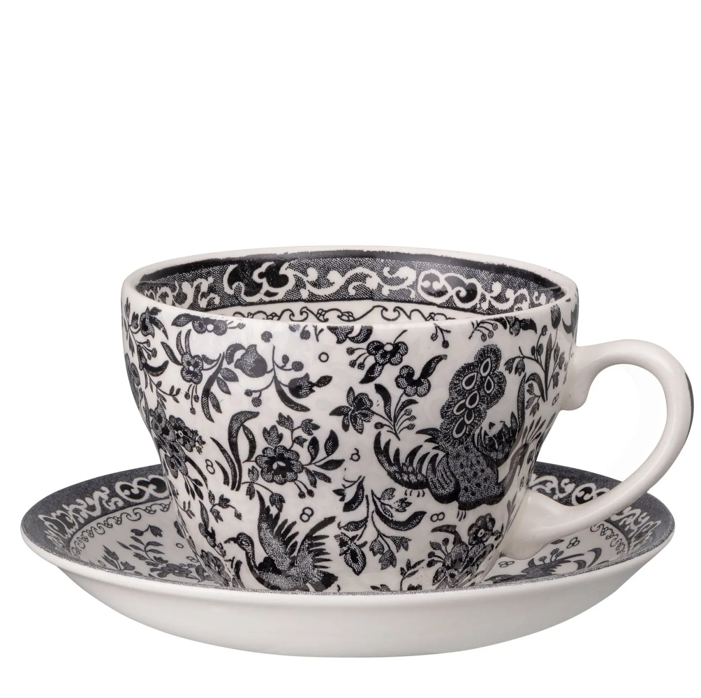 Black Regal Peacock Breakfast Cup and Saucer