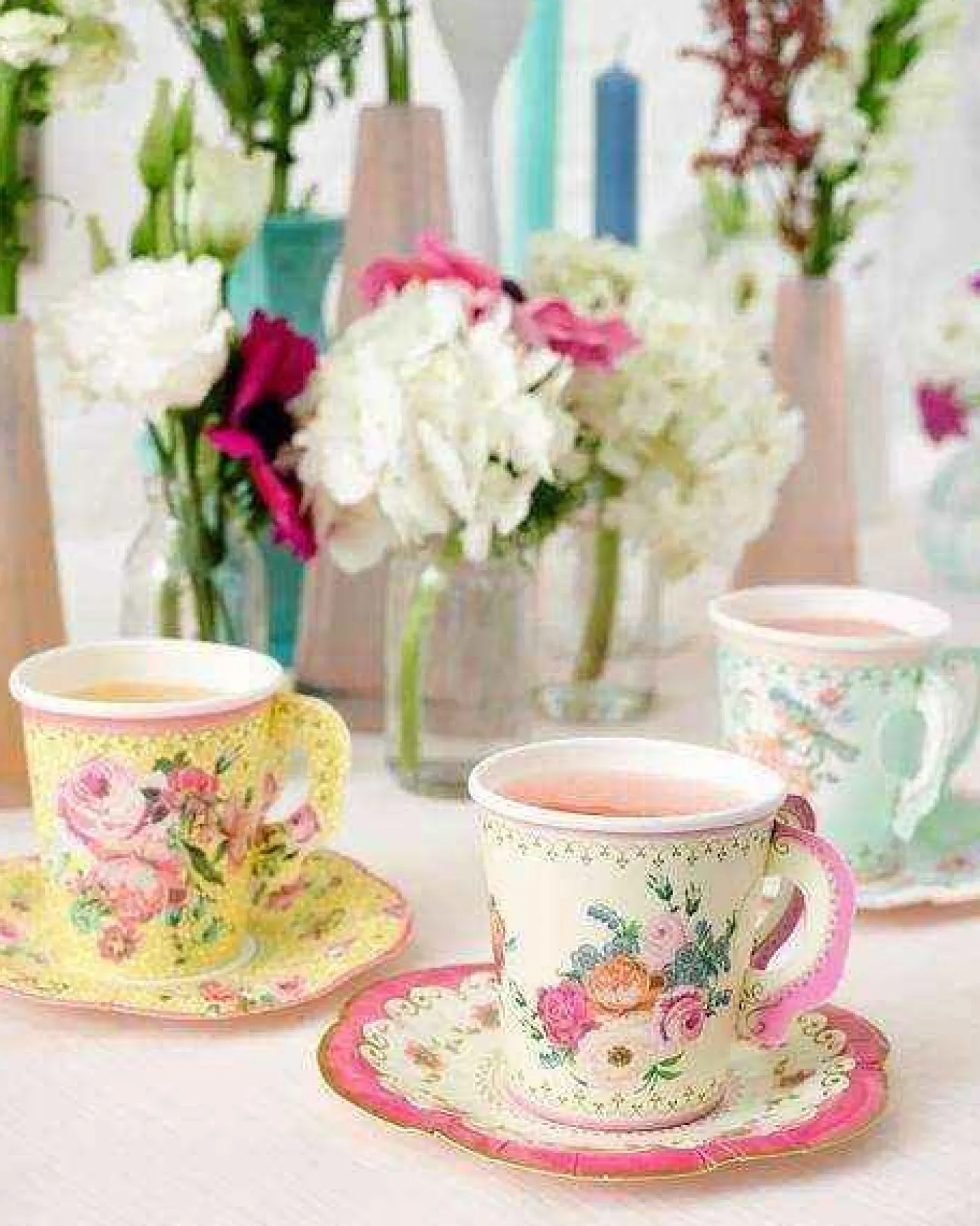 Vintage Paper Teacups and Saucers Set - 12 pack
