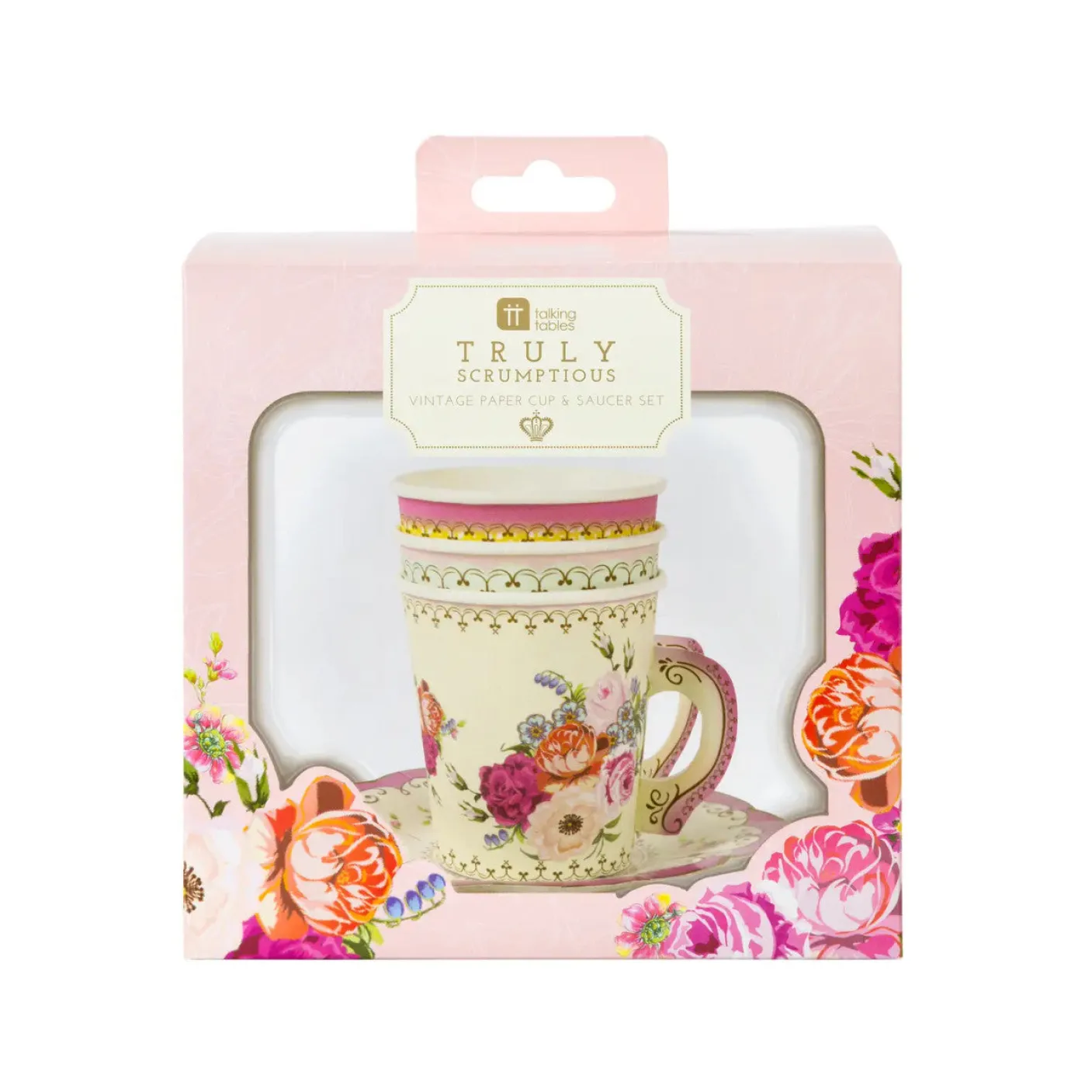 Vintage Paper Teacups and Saucers Set - 12 pack