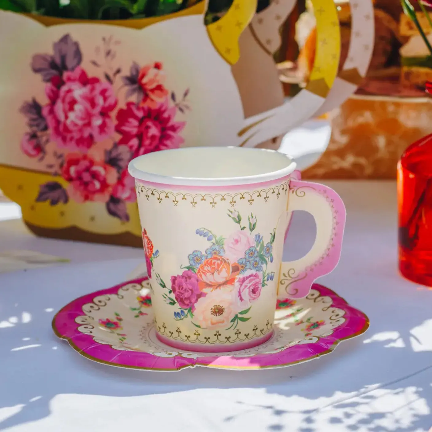 Vintage Paper Teacups and Saucers Set - 12 pack