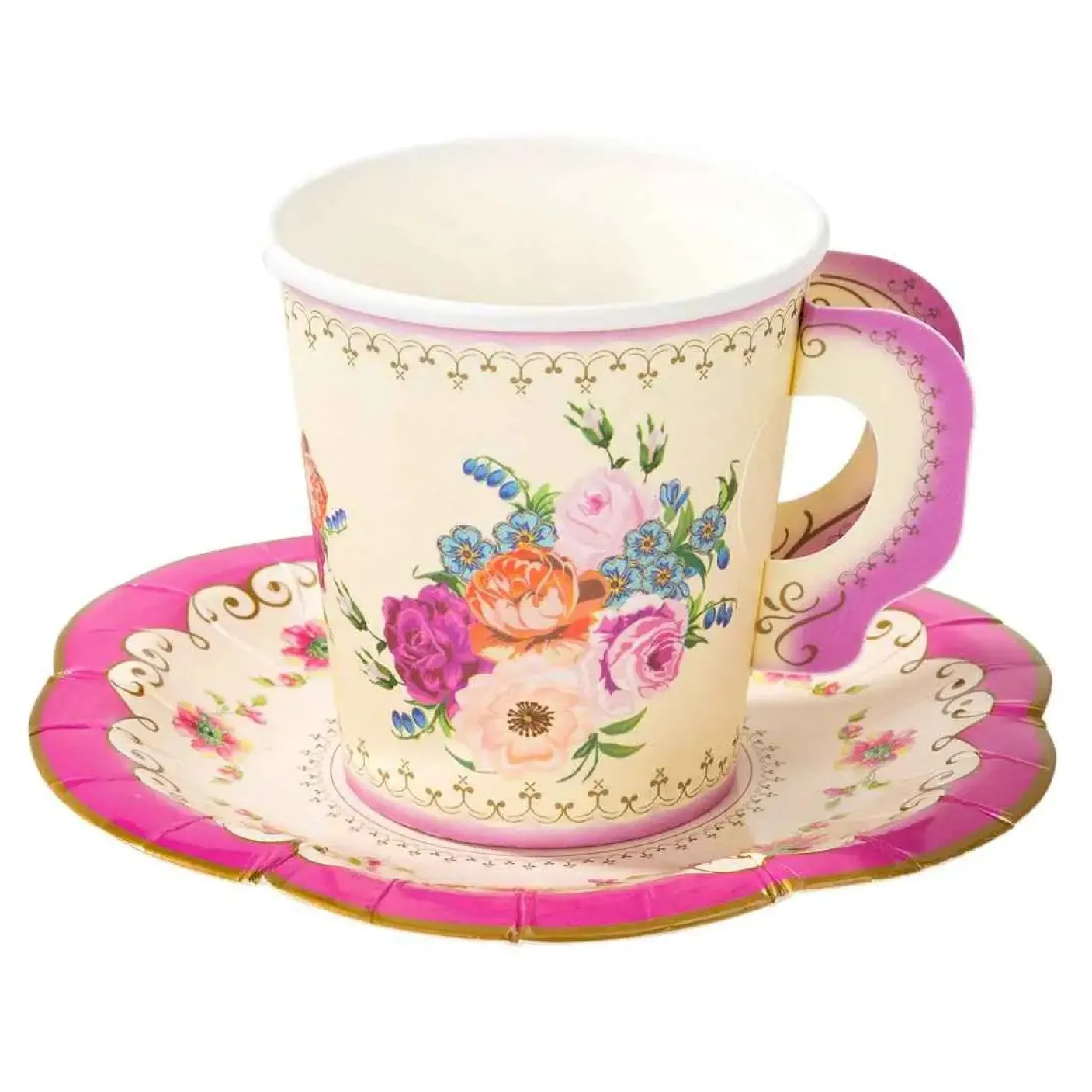 Vintage Paper Teacups and Saucers Set - 12 pack