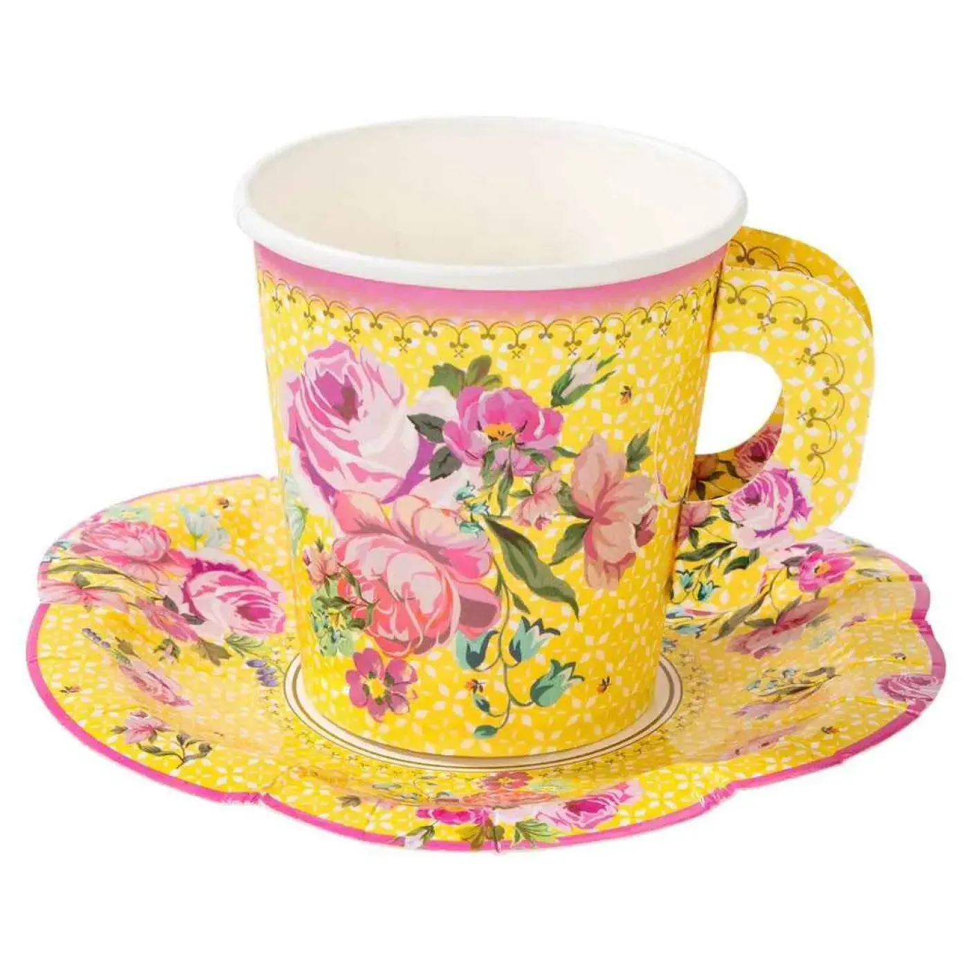 Vintage Paper Teacups and Saucers Set - 12 pack