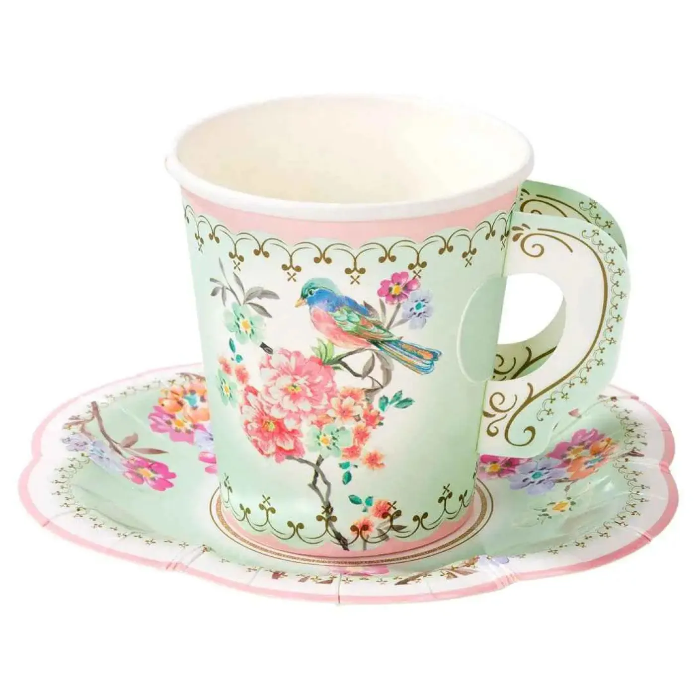 Vintage Paper Teacups and Saucers Set - 12 pack