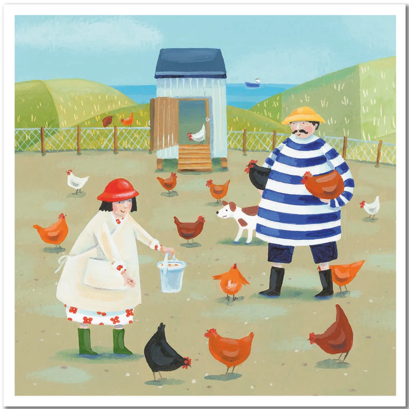 Feeding the Hens Greetings Card
