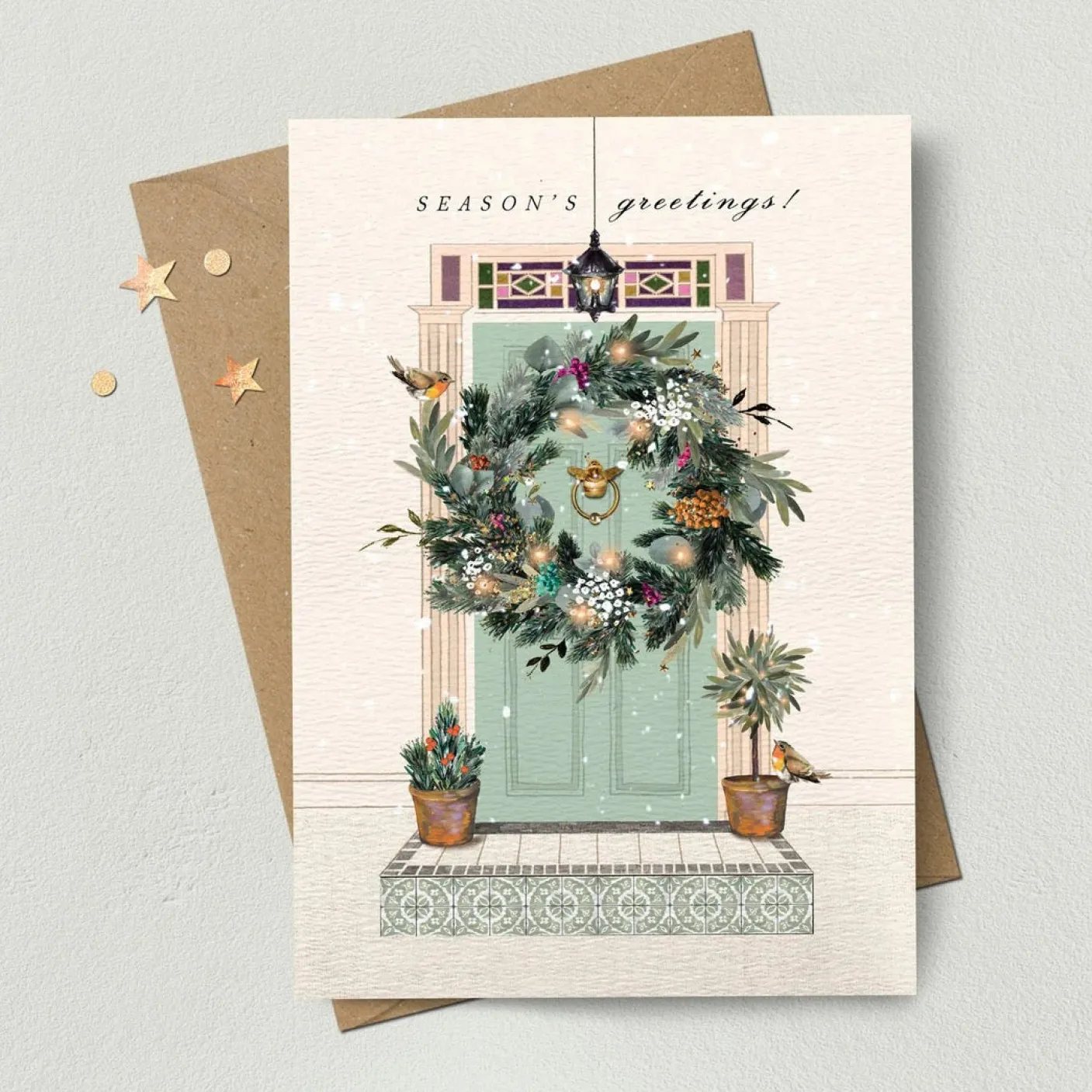 Christmas Door Wreath Greeting Card