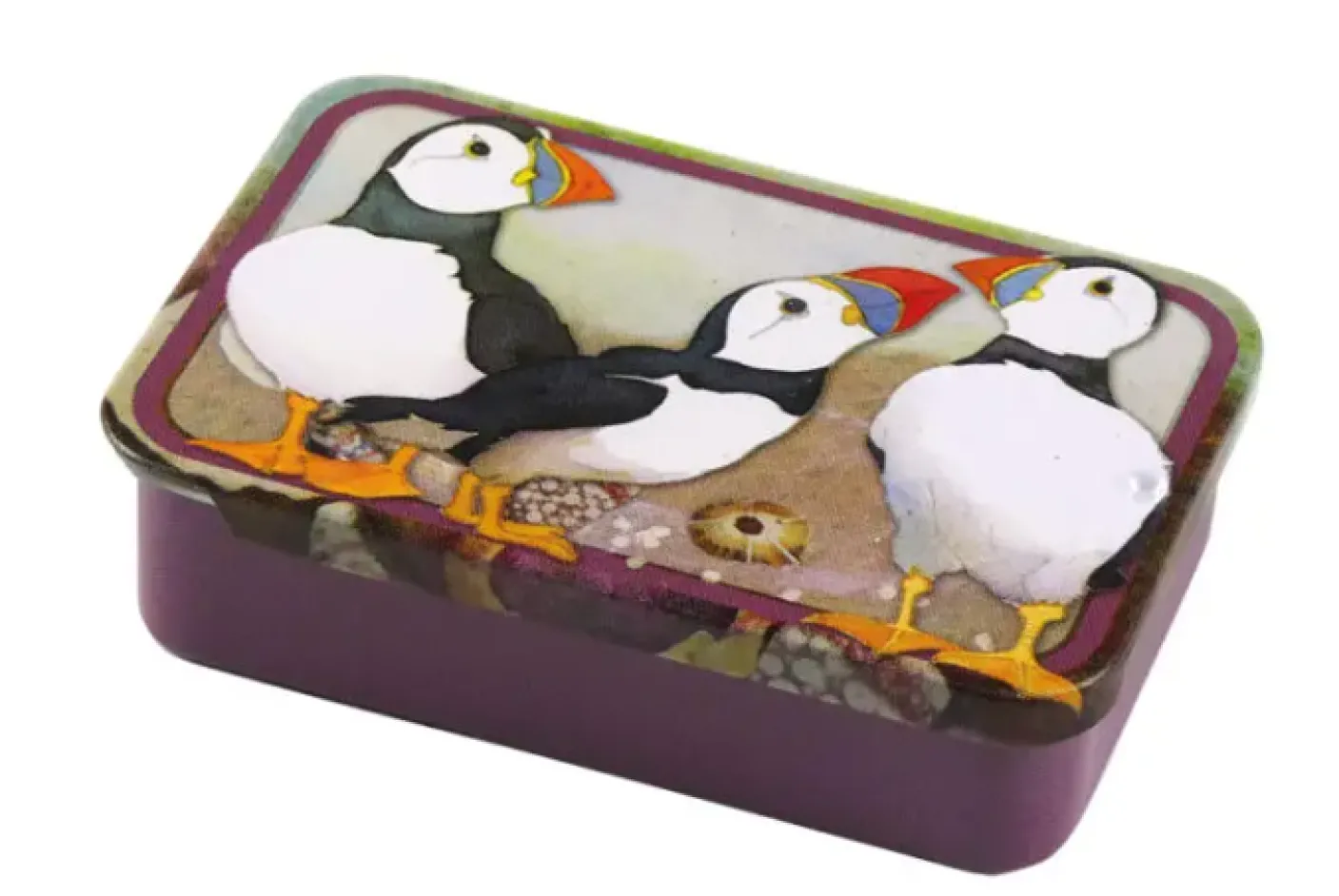 Felted Puffins Mini Slider Tin
