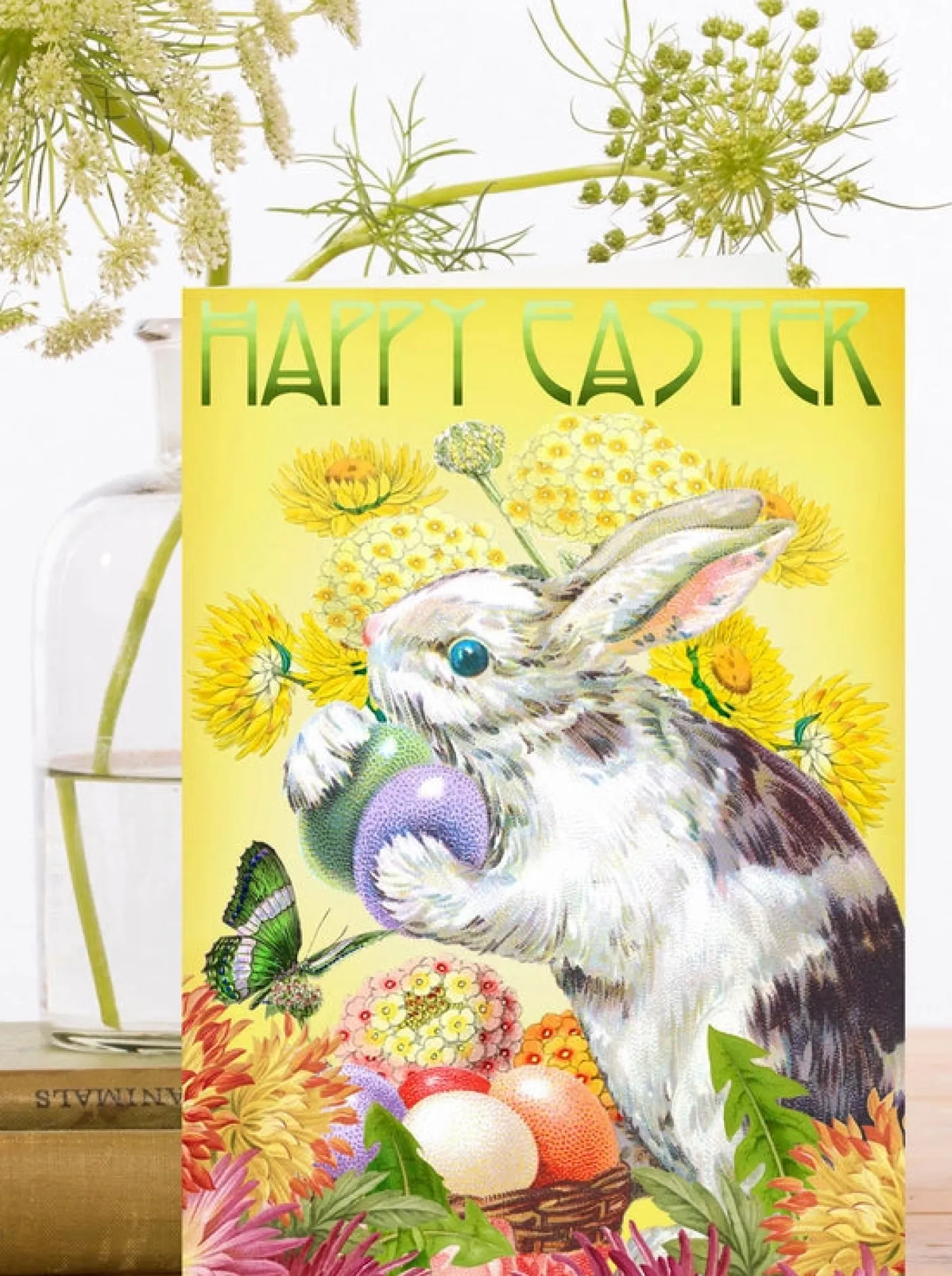 Bunny Hugging Eggs Easter Card