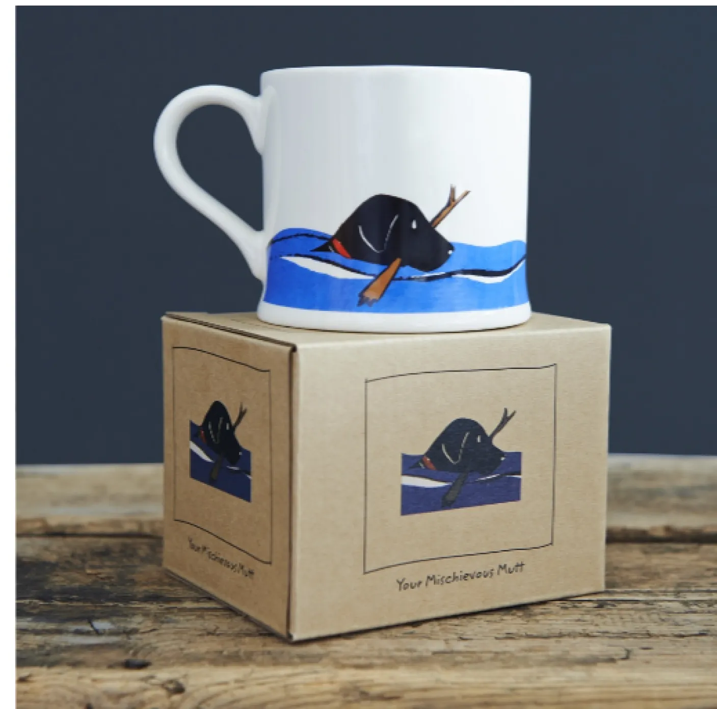 Swimming Black Labrador Mug Boxed