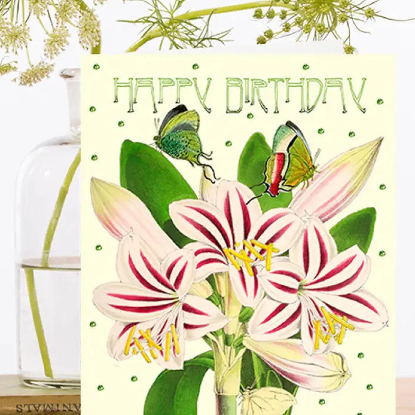 Amaryllis Glitter Birthday Card