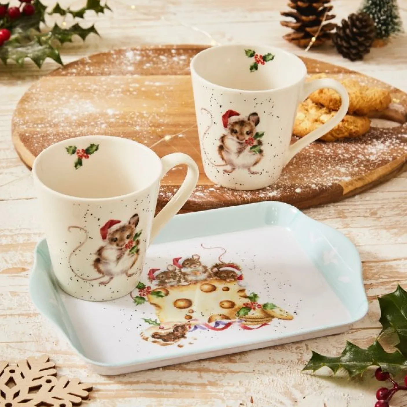 'Holly Jolly Christmas' Mouse Mug & Tray Set