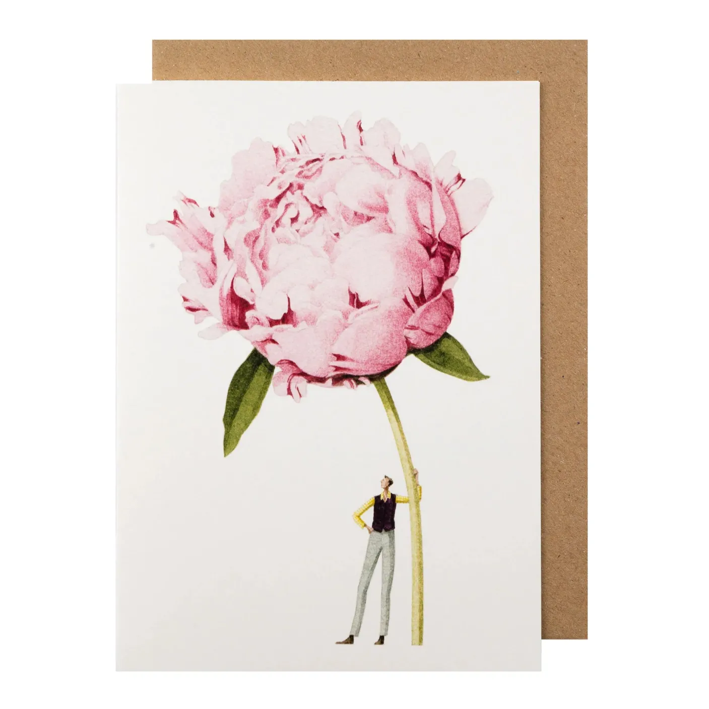 Pink Peony Blank Greetings Card