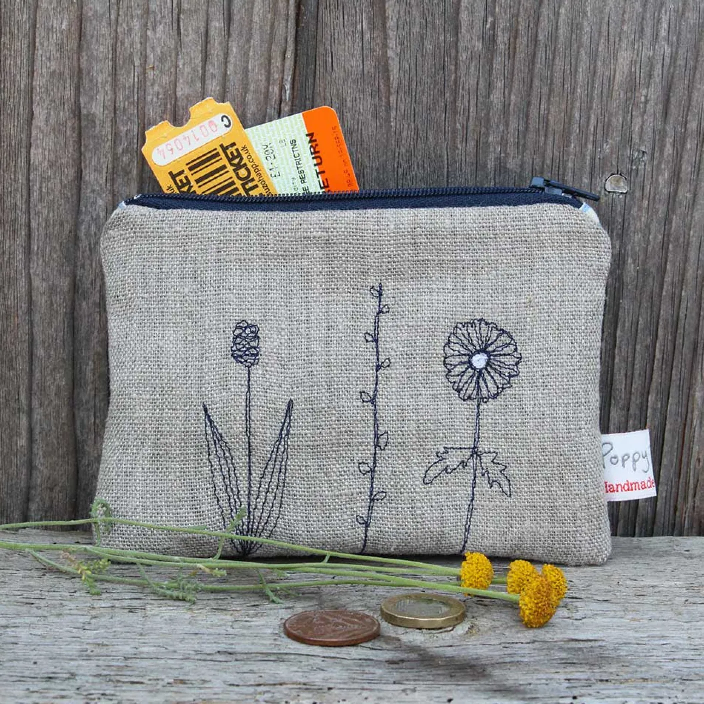 Wild Grasses Embroidered Flat Coin Purse