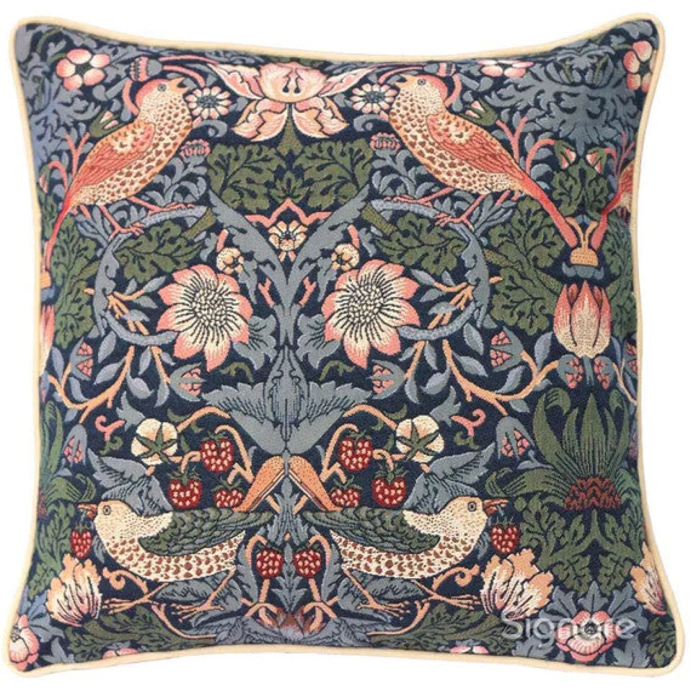 William Morris Strawberry Thief Blue Pillow