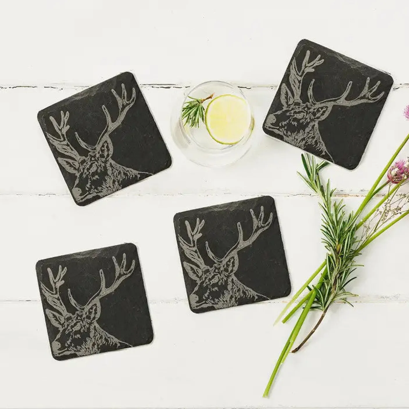 Stag - Set of 4 Slate Coasters