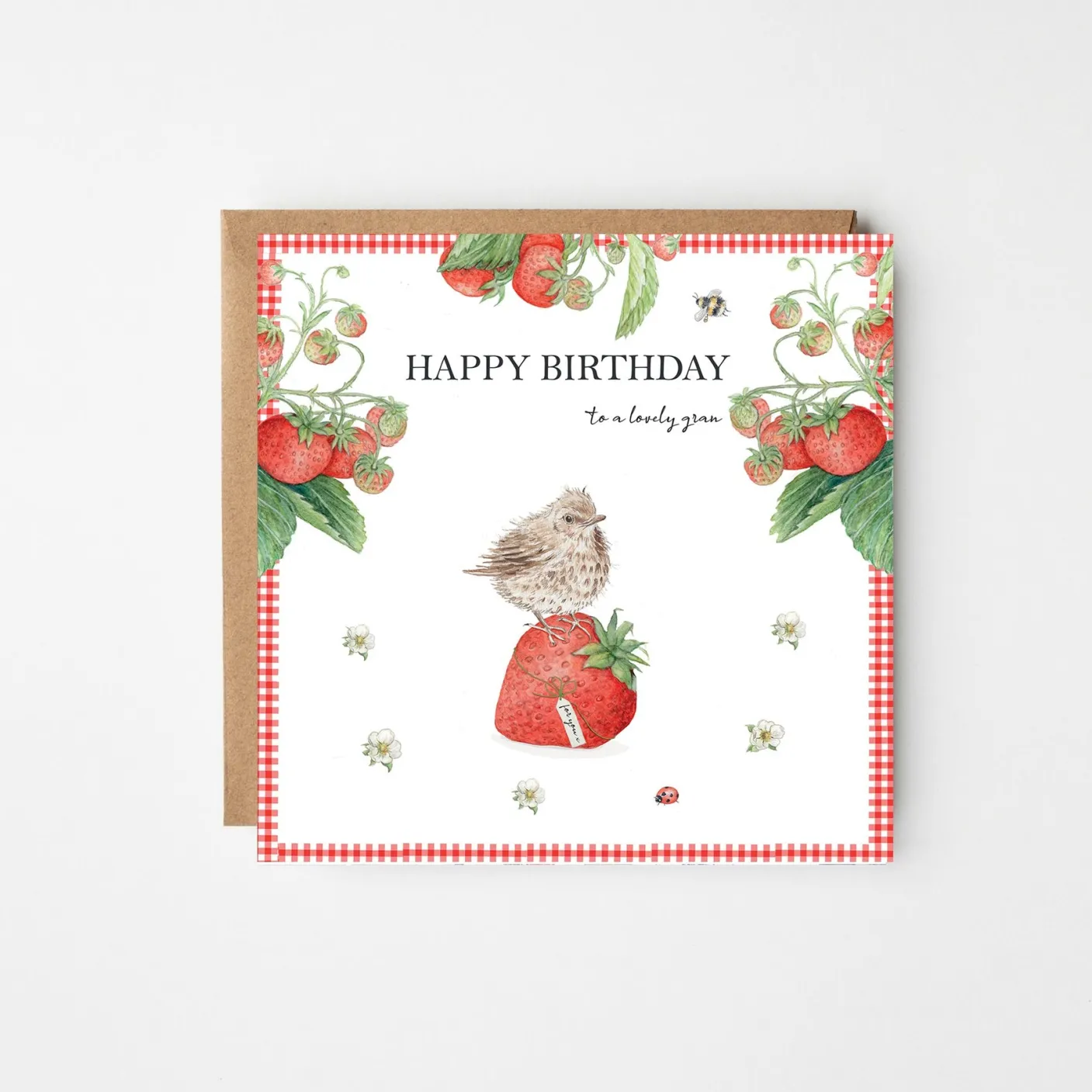 'Lovely Gran' Strawberry & Bird Birthday Card