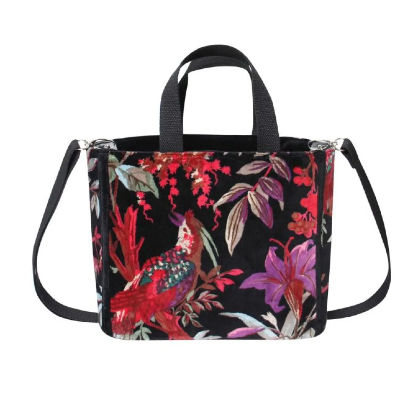 Eden Black Botanical Velvet Tote Bag