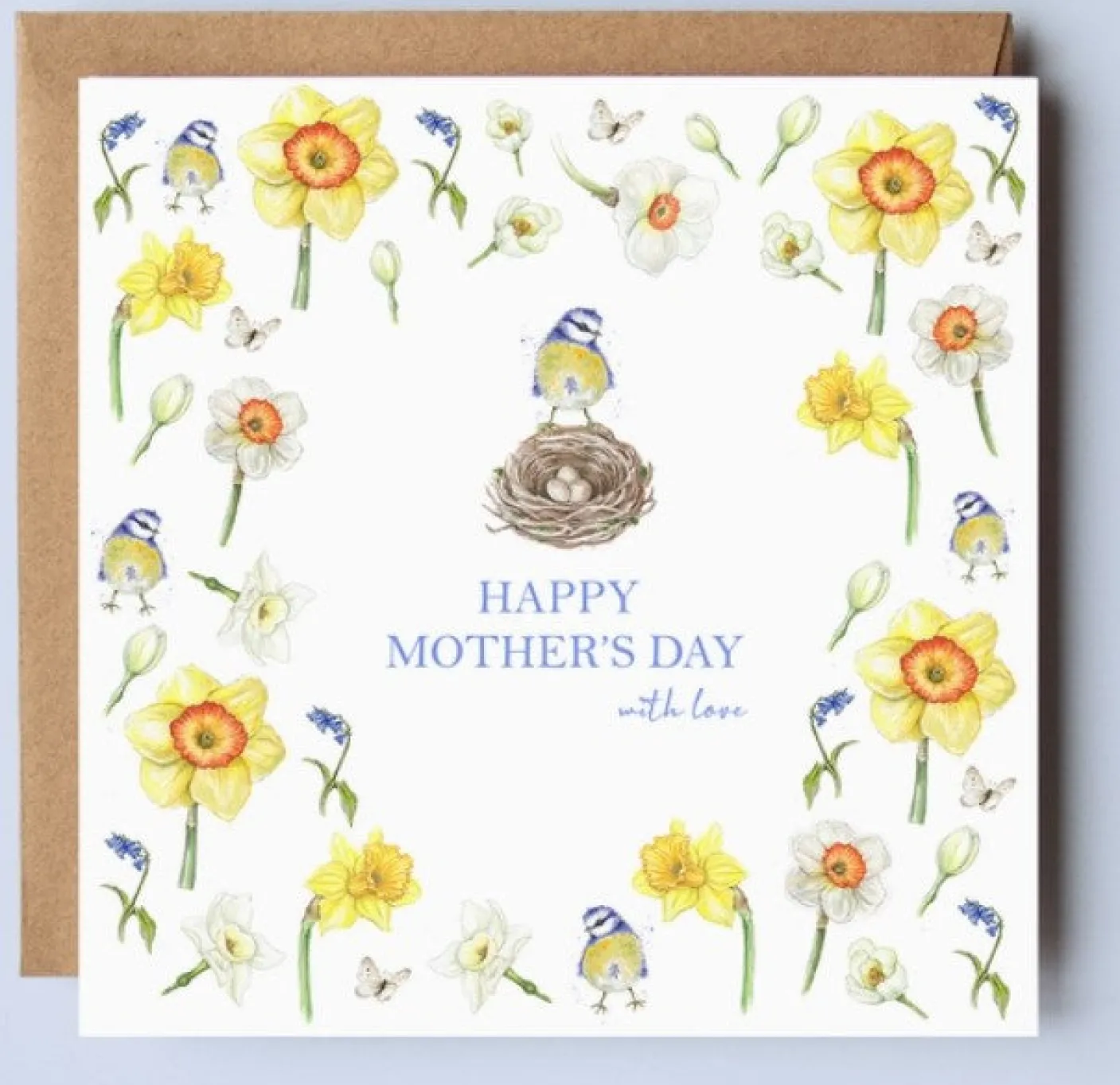 Blue Tits & Daffodil  Mother's Day Card