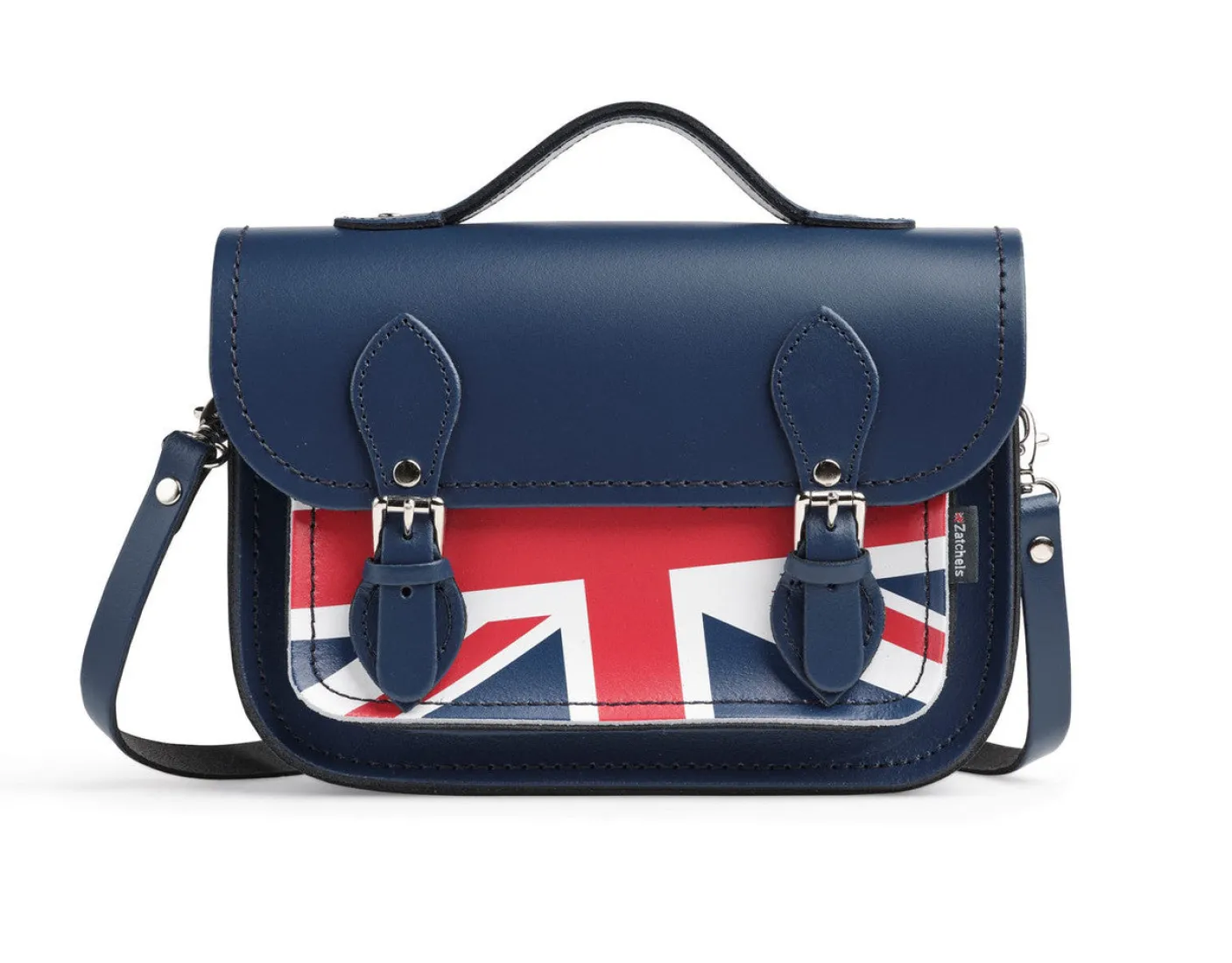 Zatchels Handmade Leather Union Jack Midi Satchel - Navy