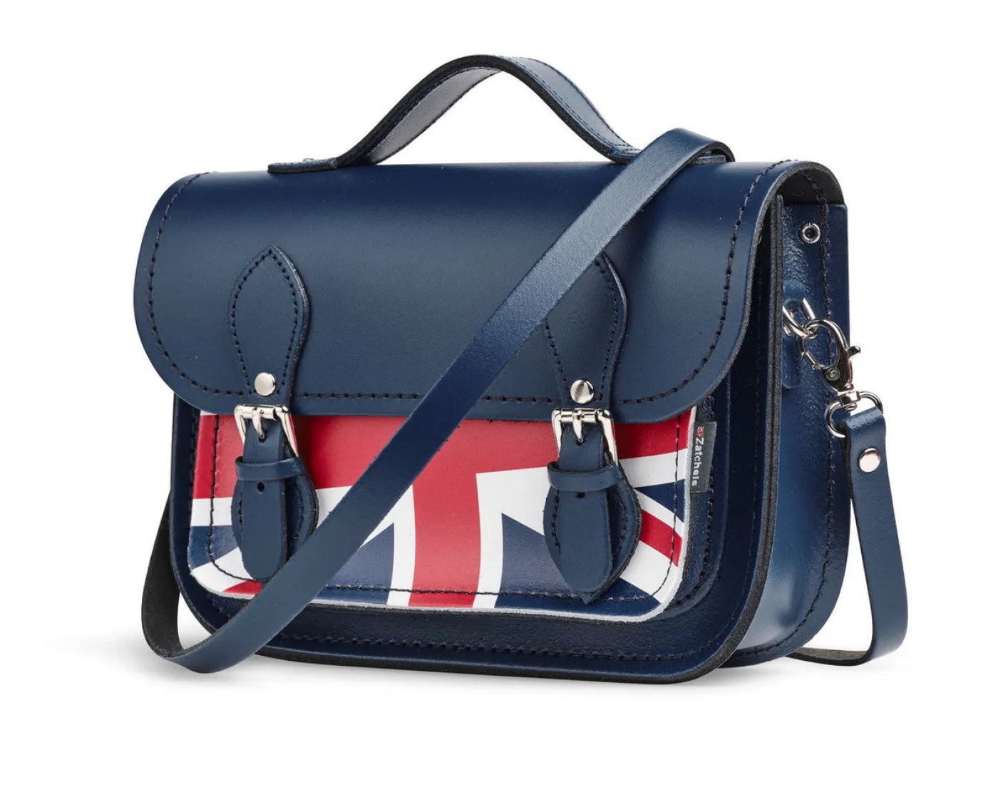 Zatchels Handmade Leather Union Jack Midi Satchel - Navy