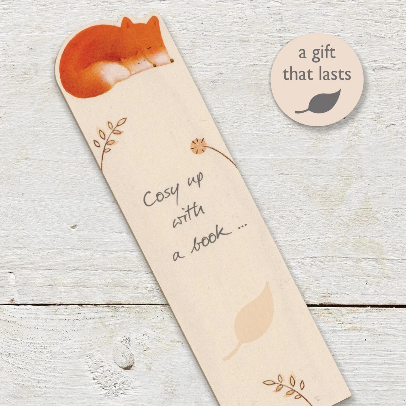 Foxes Cosy Up Wooden Book Mark