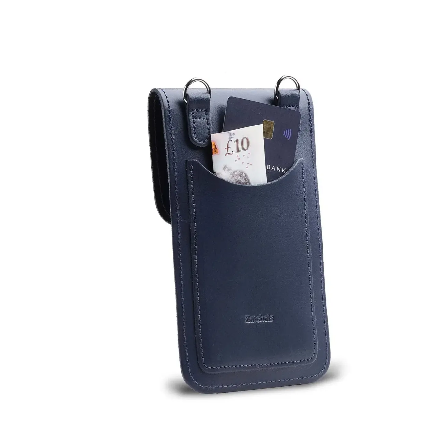 Zatchels Handmade Leather Phone Pouch - Navy Blue