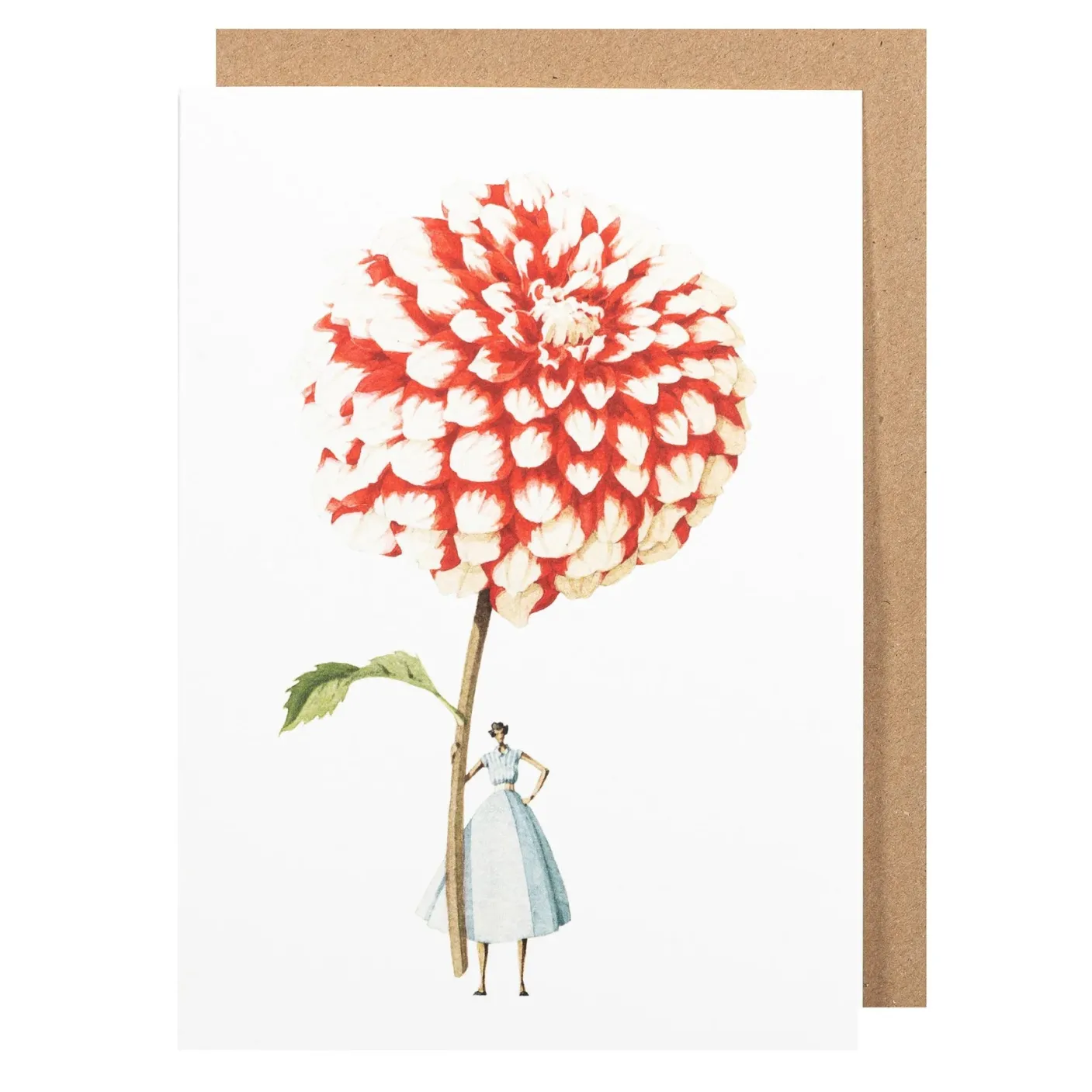 Red & White Dahlia Blank Greetings Card