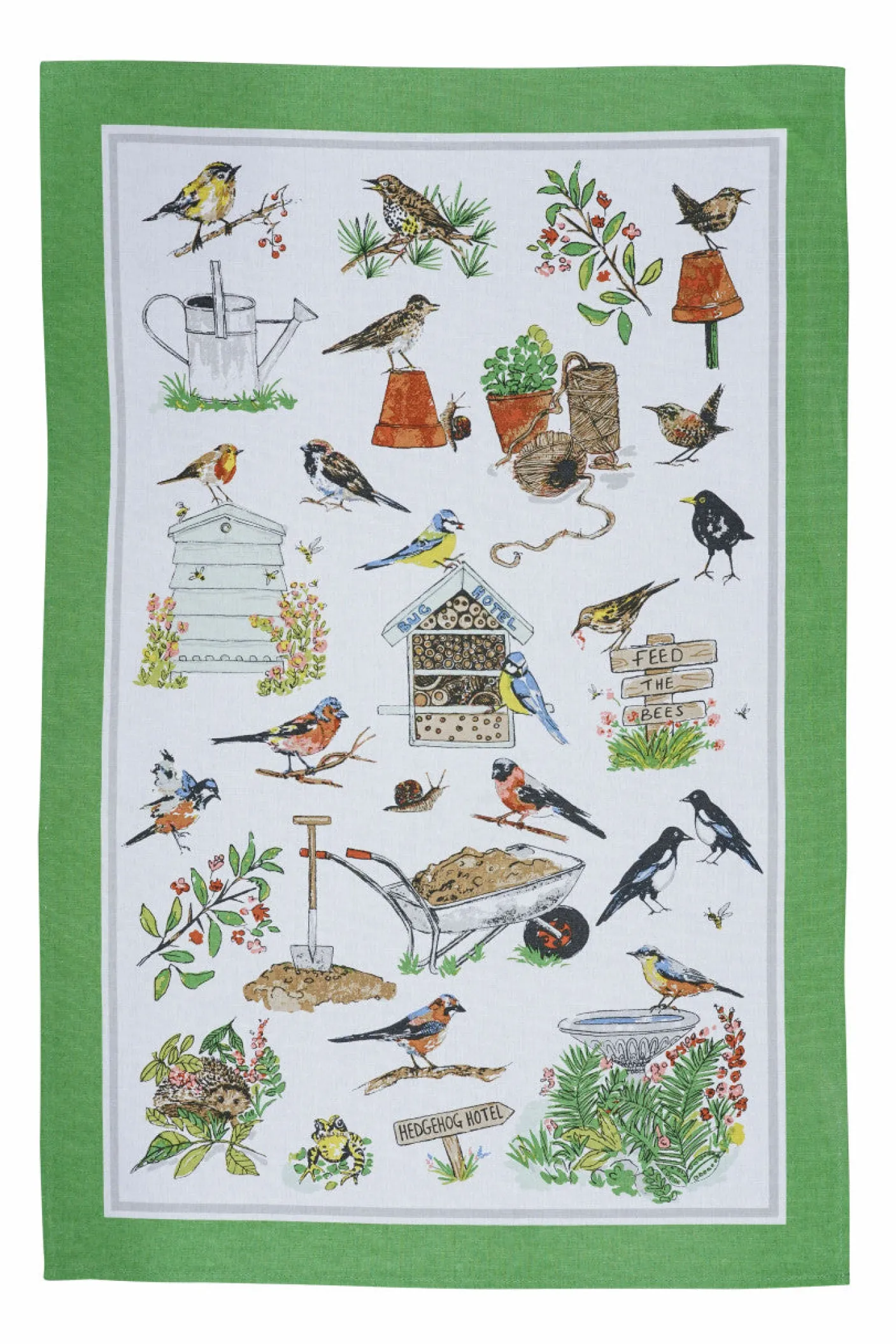 Garden Birds With Border Tea Towel