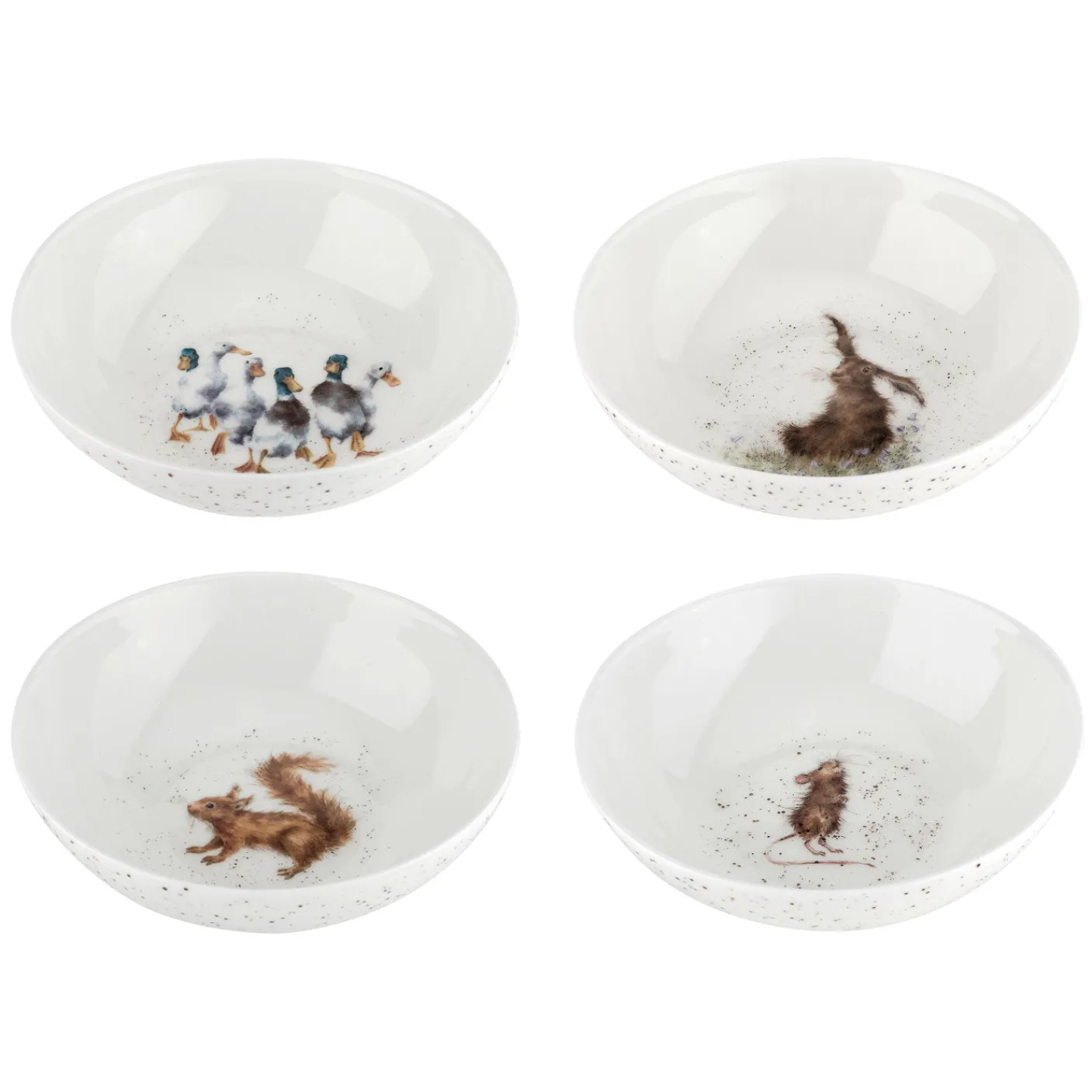 Set of Four 6 Inch Bowls  (Hare, Duck, Mouse, Squirrel)