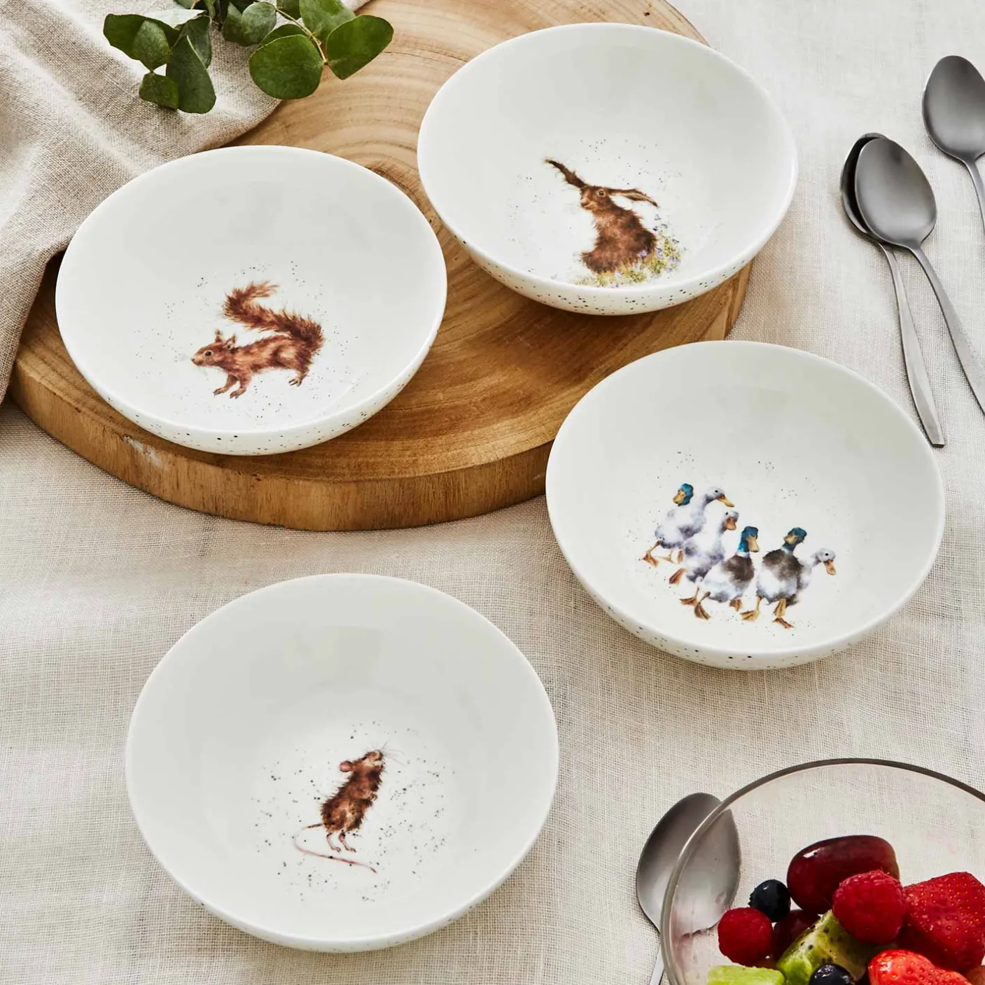 Set of Four 6 Inch Bowls  (Hare, Duck, Mouse, Squirrel)