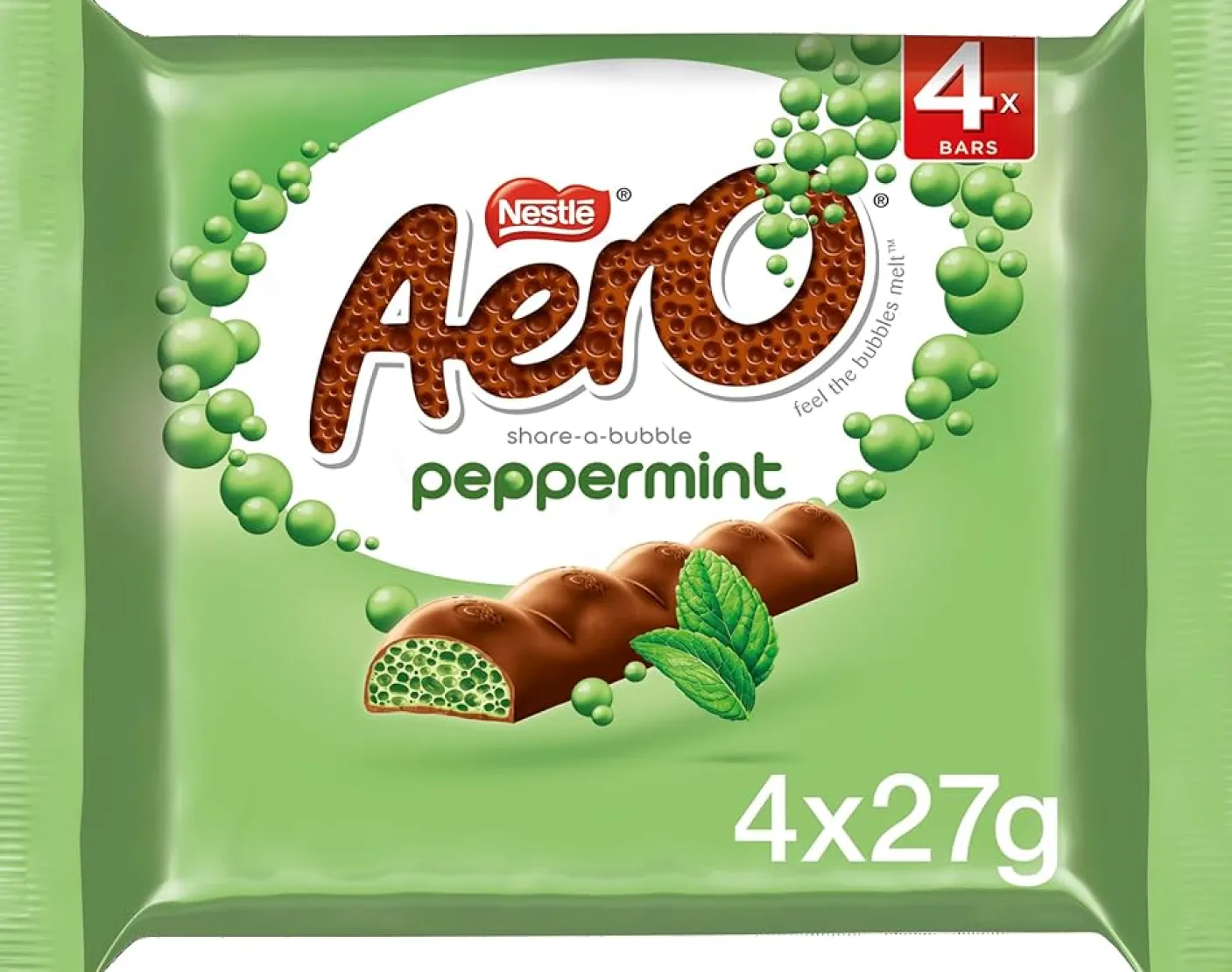 Nestle Aero Peppermint Chocolate Bar -- Pack of 4 (4x27g)