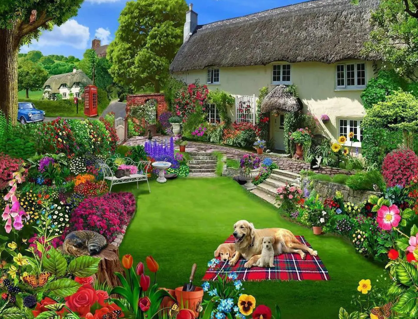 Dogs in a Cottage Garden 1000 Piece Jigsaw Puzzle
