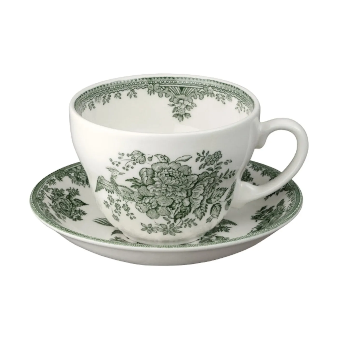 Dark Green Asiatic Pheasants Breakfast Cup and Saucer
