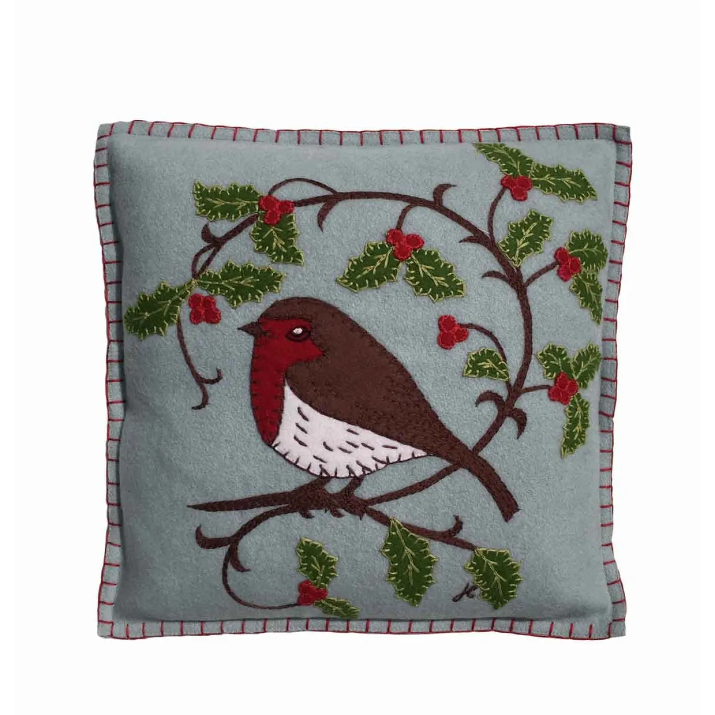 Holly Robin Pillow - Duck Egg Blue