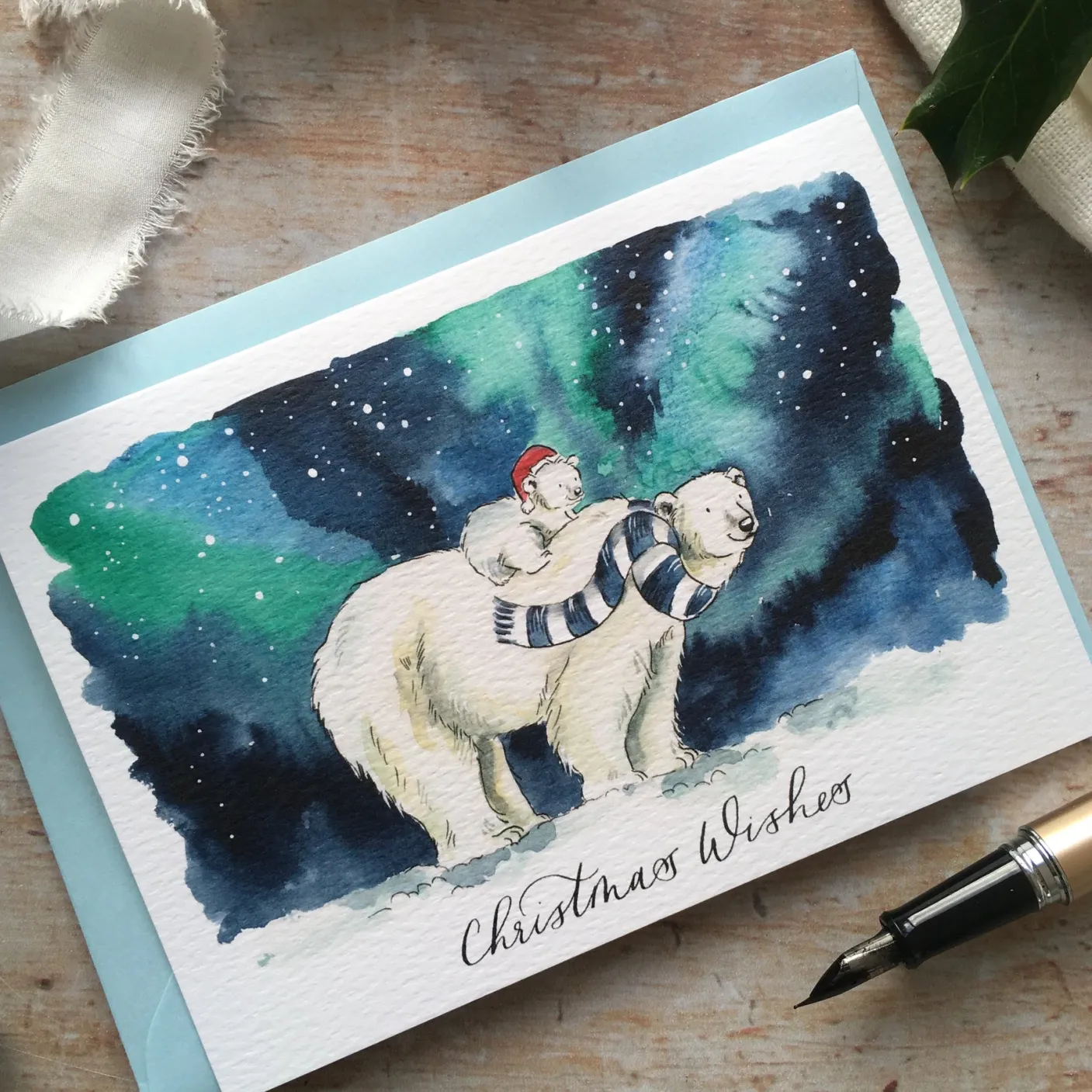 Polar Bear and Cub Christmas Card