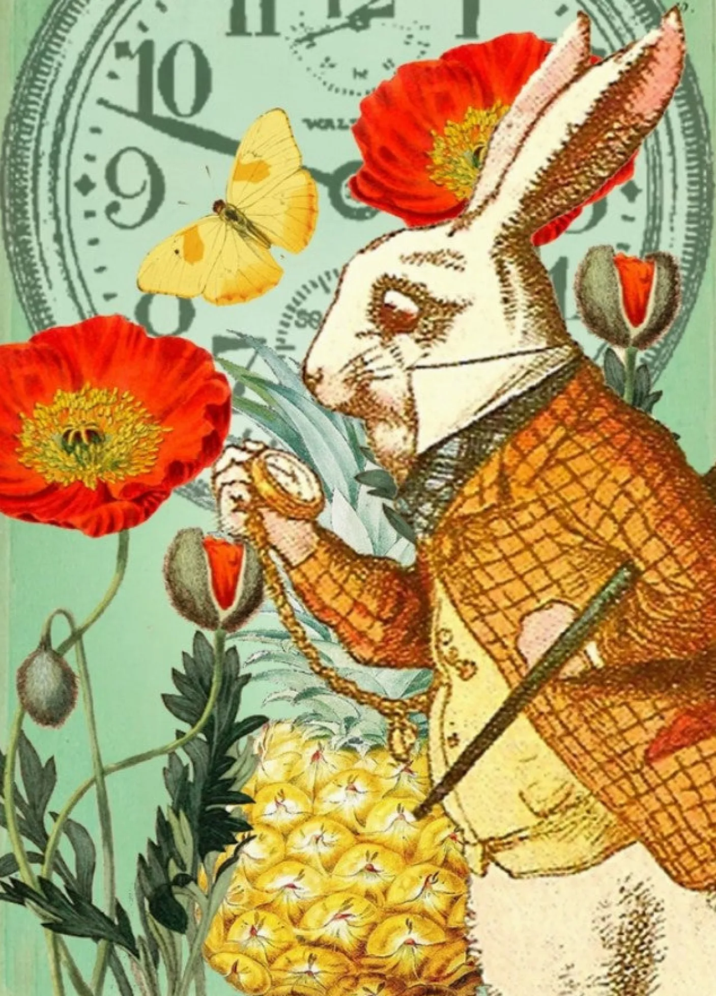 Alice In Wonderland White Rabbit in the Poppy Garden Greetings Card