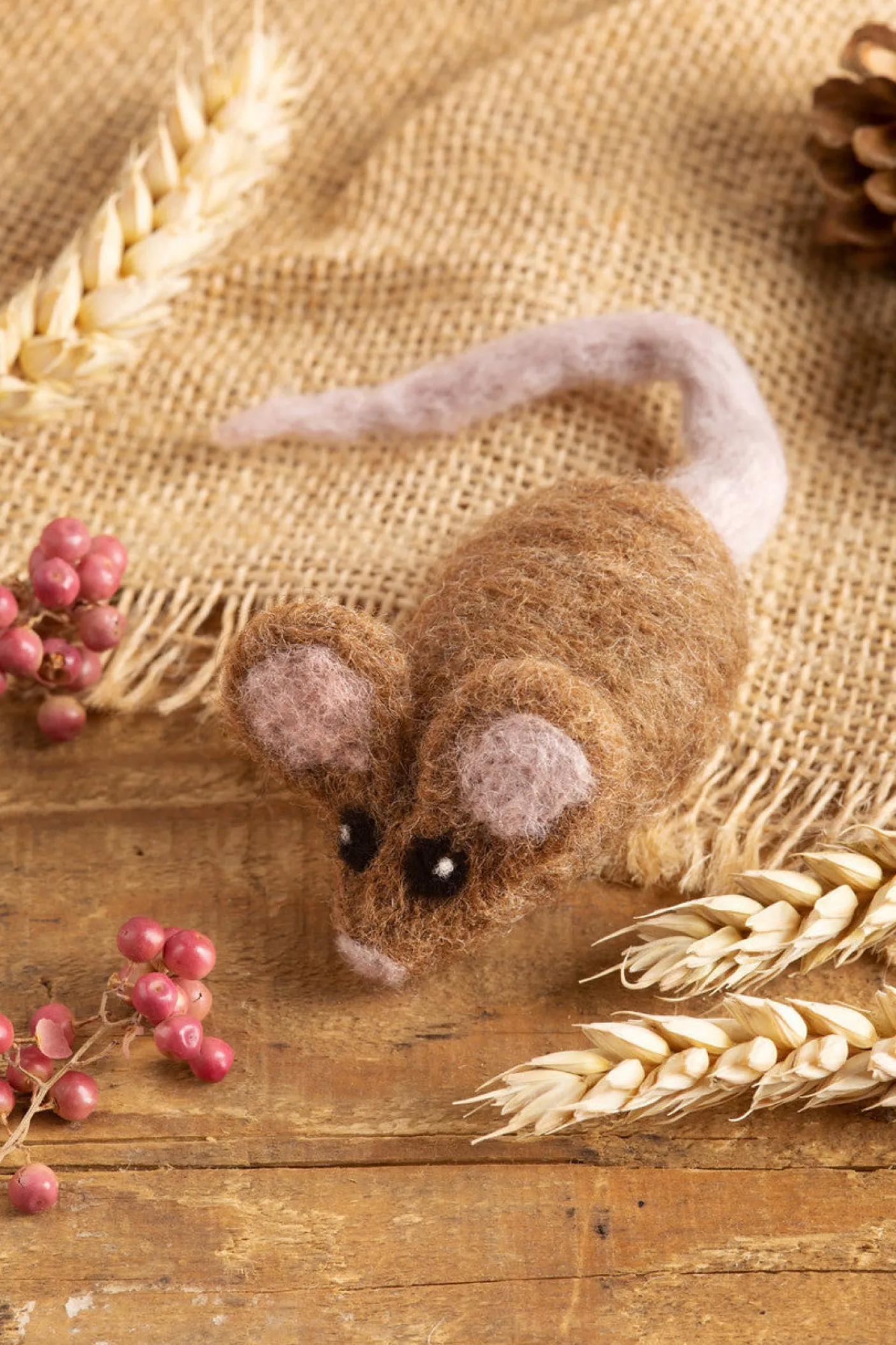 Brown Mouse Brooch Felting Kit