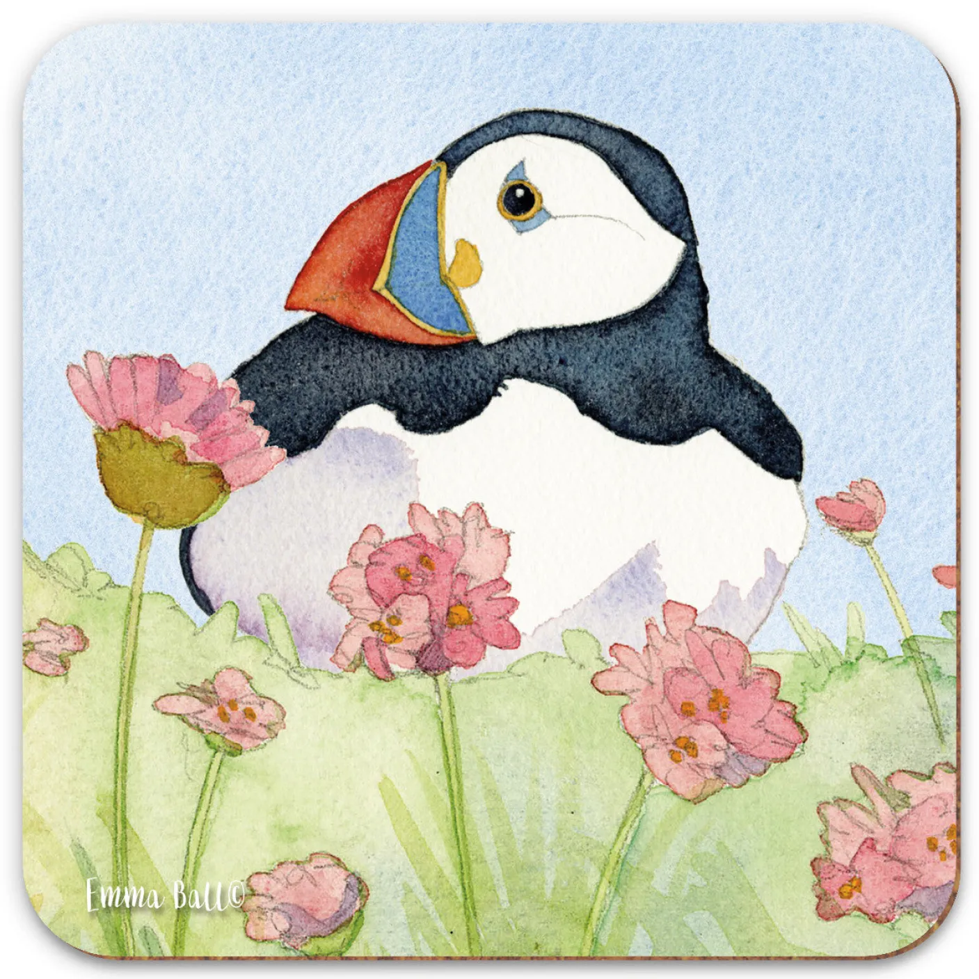 Sea Thrift Puffins Coaster