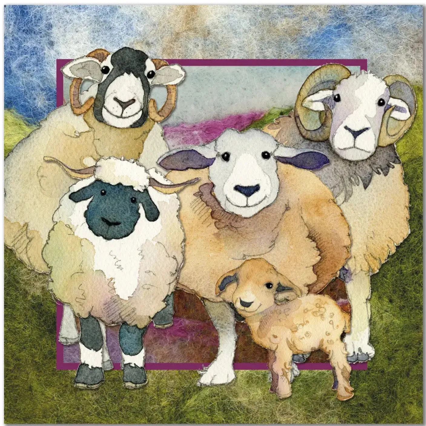 Felted Sheep Family Greetings Card
